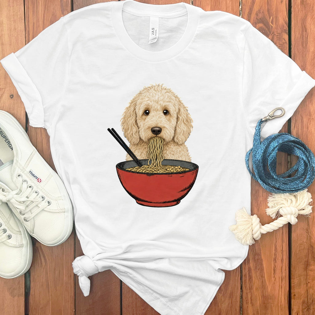 Cream Goldendoodle Ramen T-Shirt in White / S / - by Puppy Jo