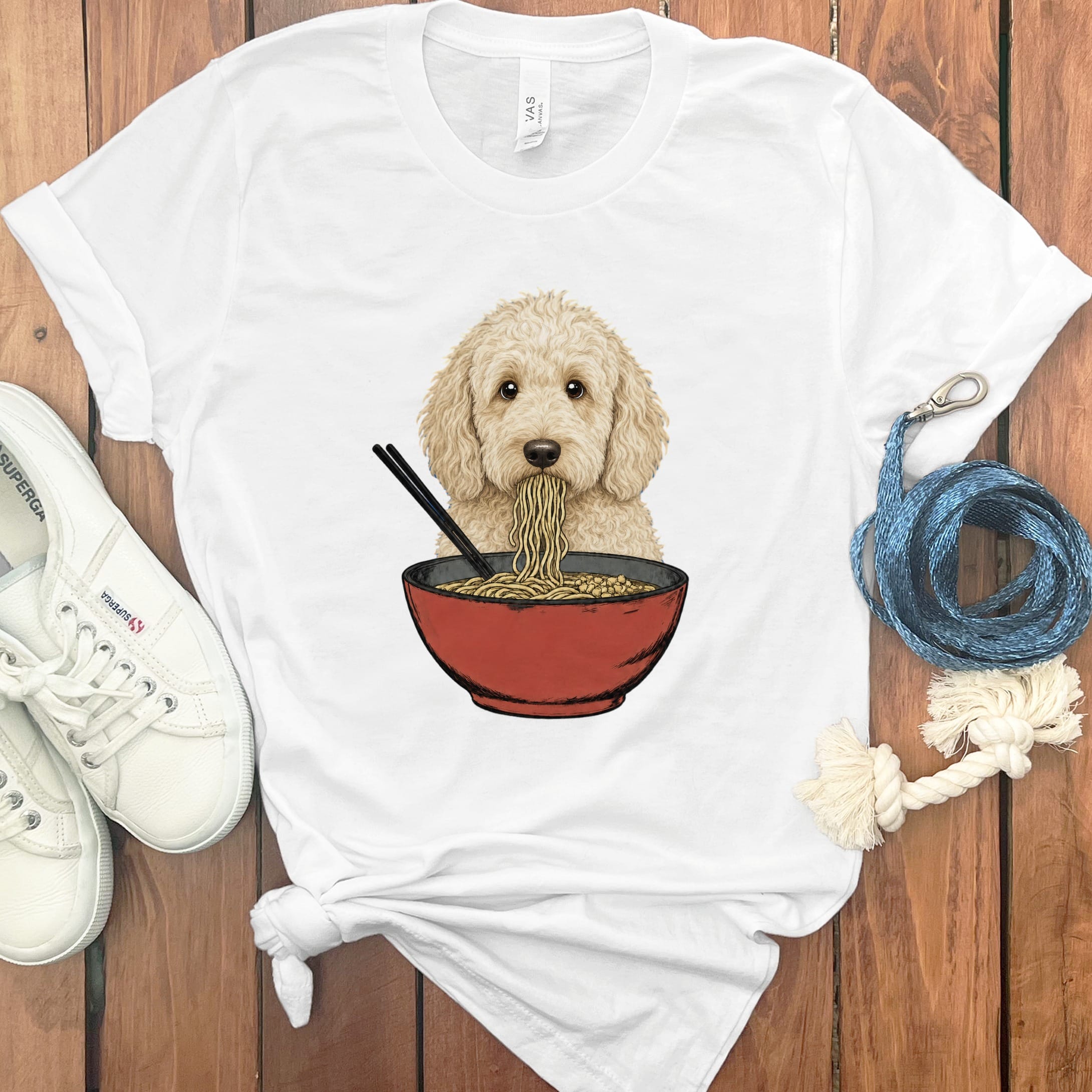 Cream Goldendoodle Ramen T-Shirt in White / S / - by Puppy Jo