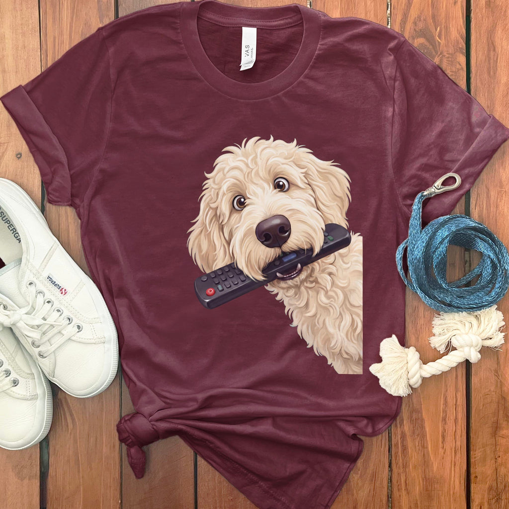 Cream Goldendoodle Remote T-Shirt in Maroon / S by Puppy Jo