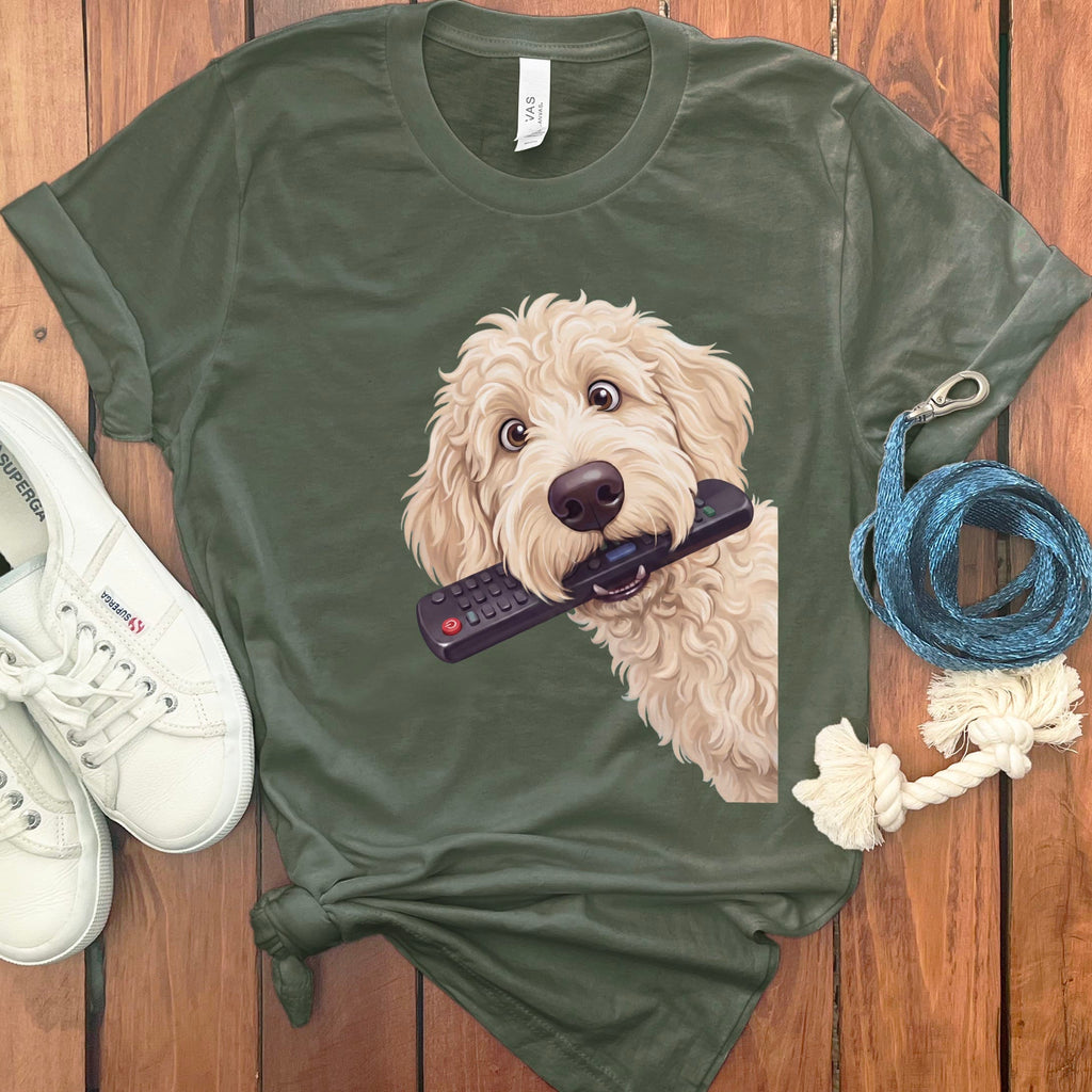 Cream Goldendoodle Remote T-Shirt in Military Green / S by Puppy Jo