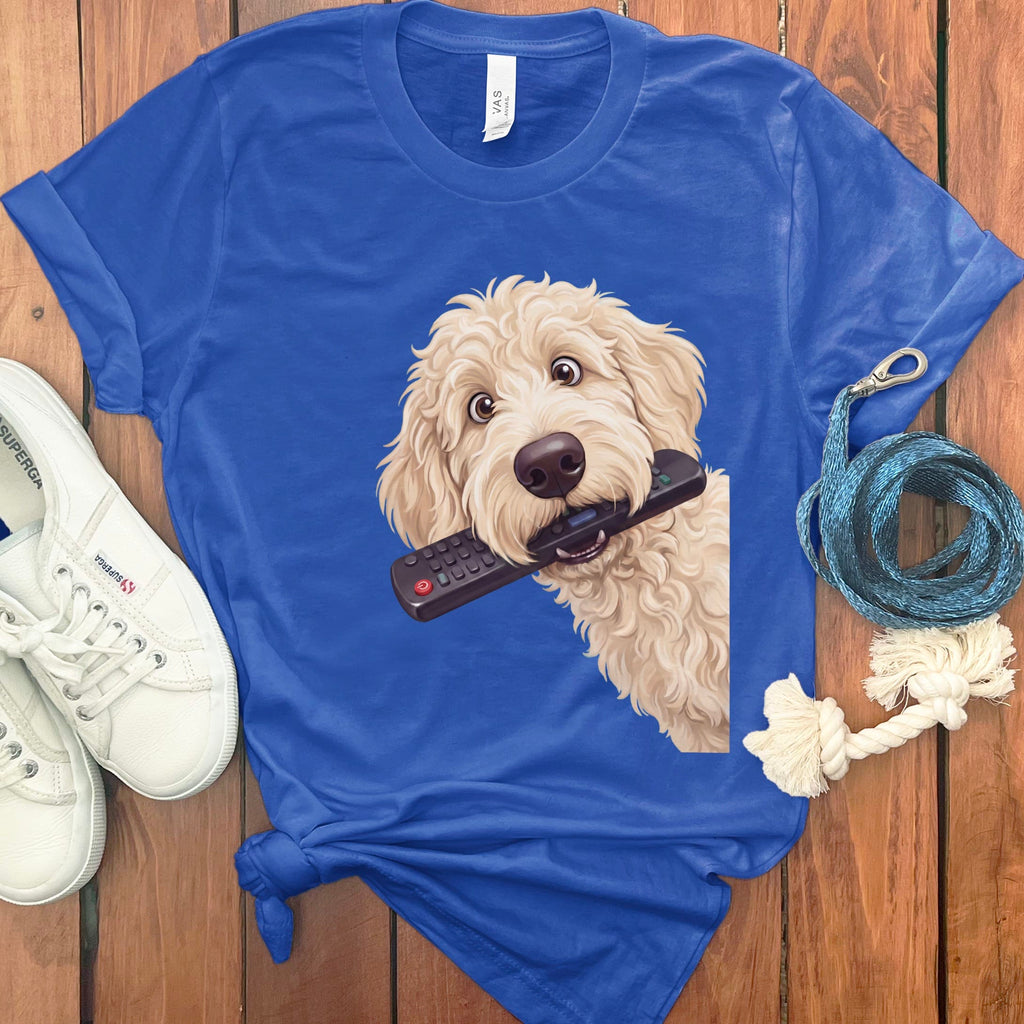 Cream Goldendoodle Remote T-Shirt in True Royal / S by Puppy Jo