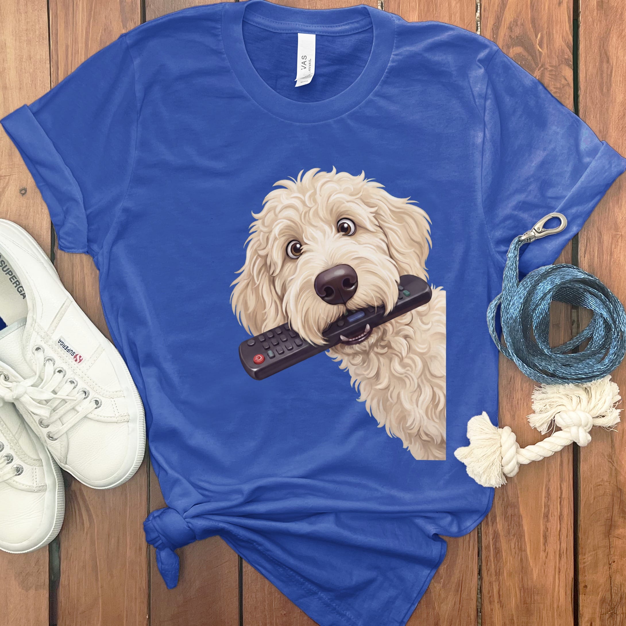 Cream Goldendoodle Remote T-Shirt in True Royal / S by Puppy Jo