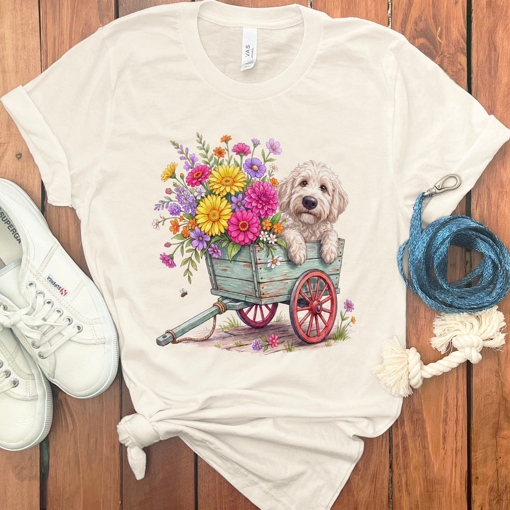Cream Goldendoodle Spring Wagon T-Shirt in Natural / S by Puppy Jo
