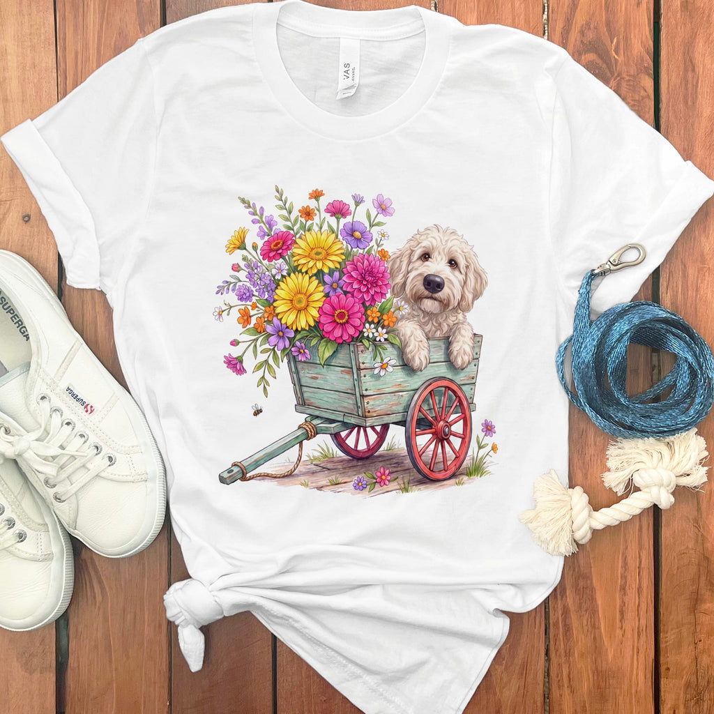 Cream Goldendoodle Spring Wagon T-Shirt in White / S by Puppy Jo