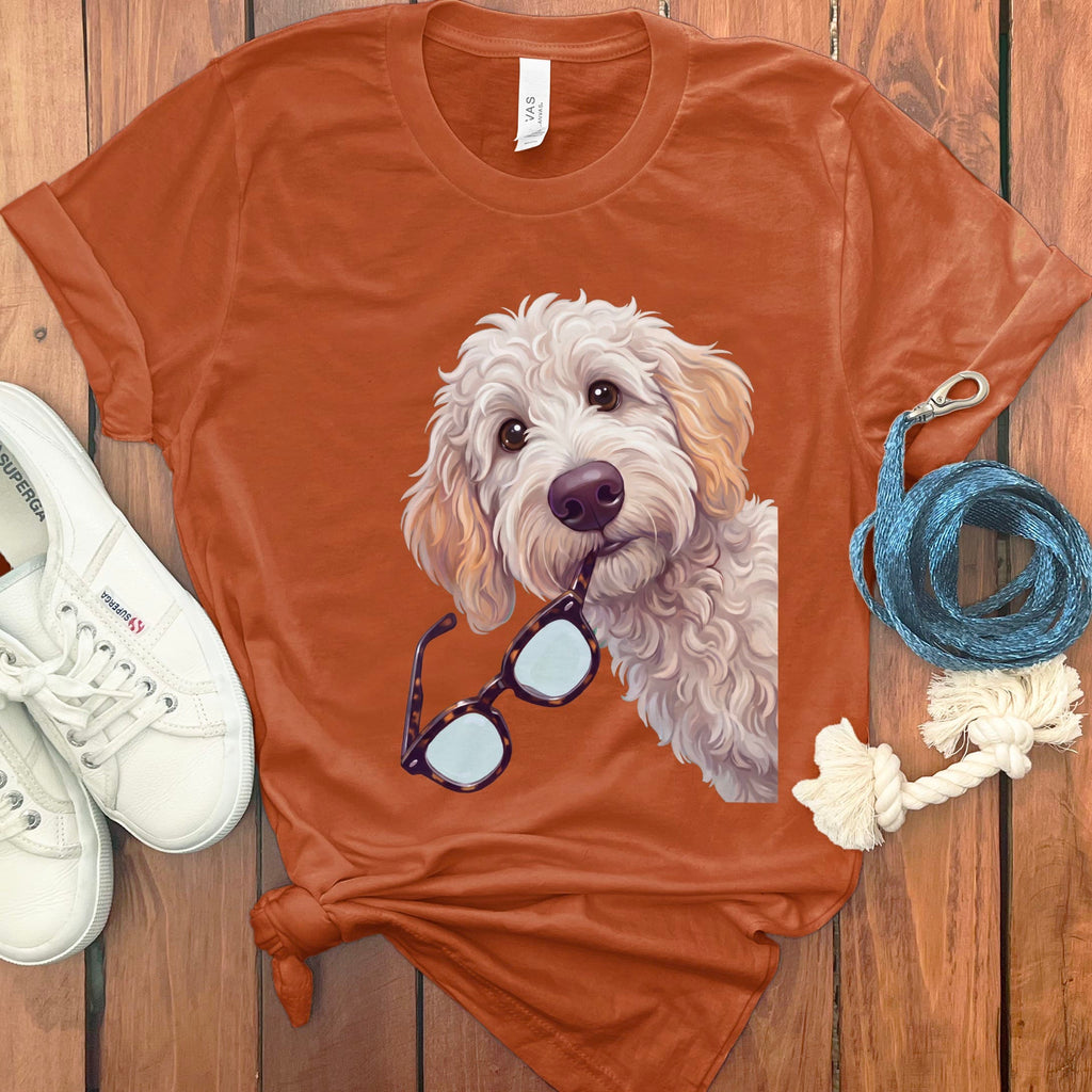 Cream Goldendoodle Stolen Glasses T-Shirt in Autumn / S by Puppy Jo
