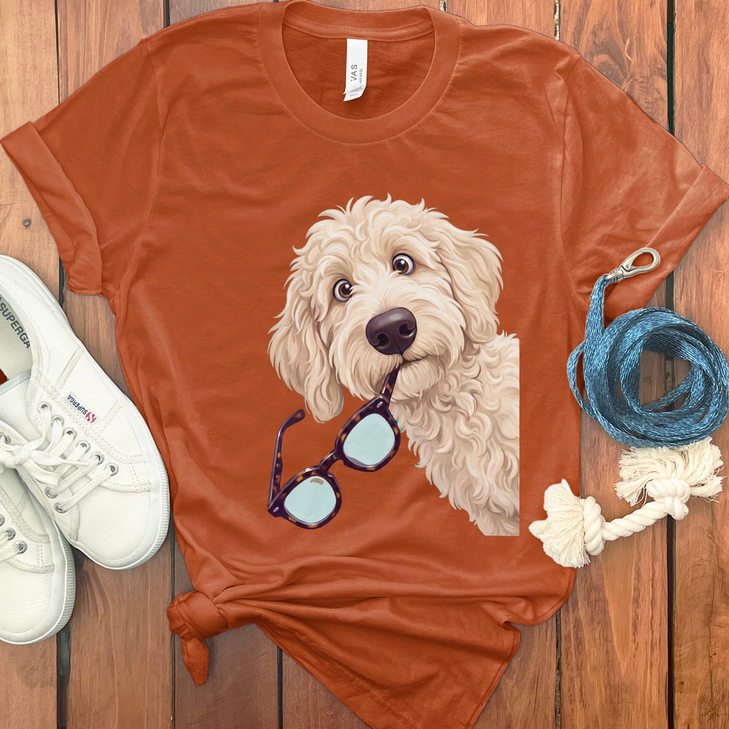 Cream Goldendoodle Stolen Glasses T-Shirt in Autumn / S by Puppy Jo