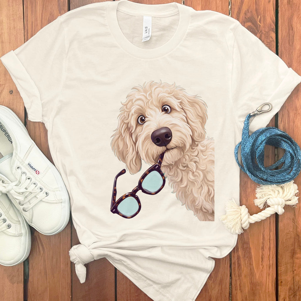 Cream Goldendoodle Stolen Glasses T-Shirt in Natural / S by Puppy Jo