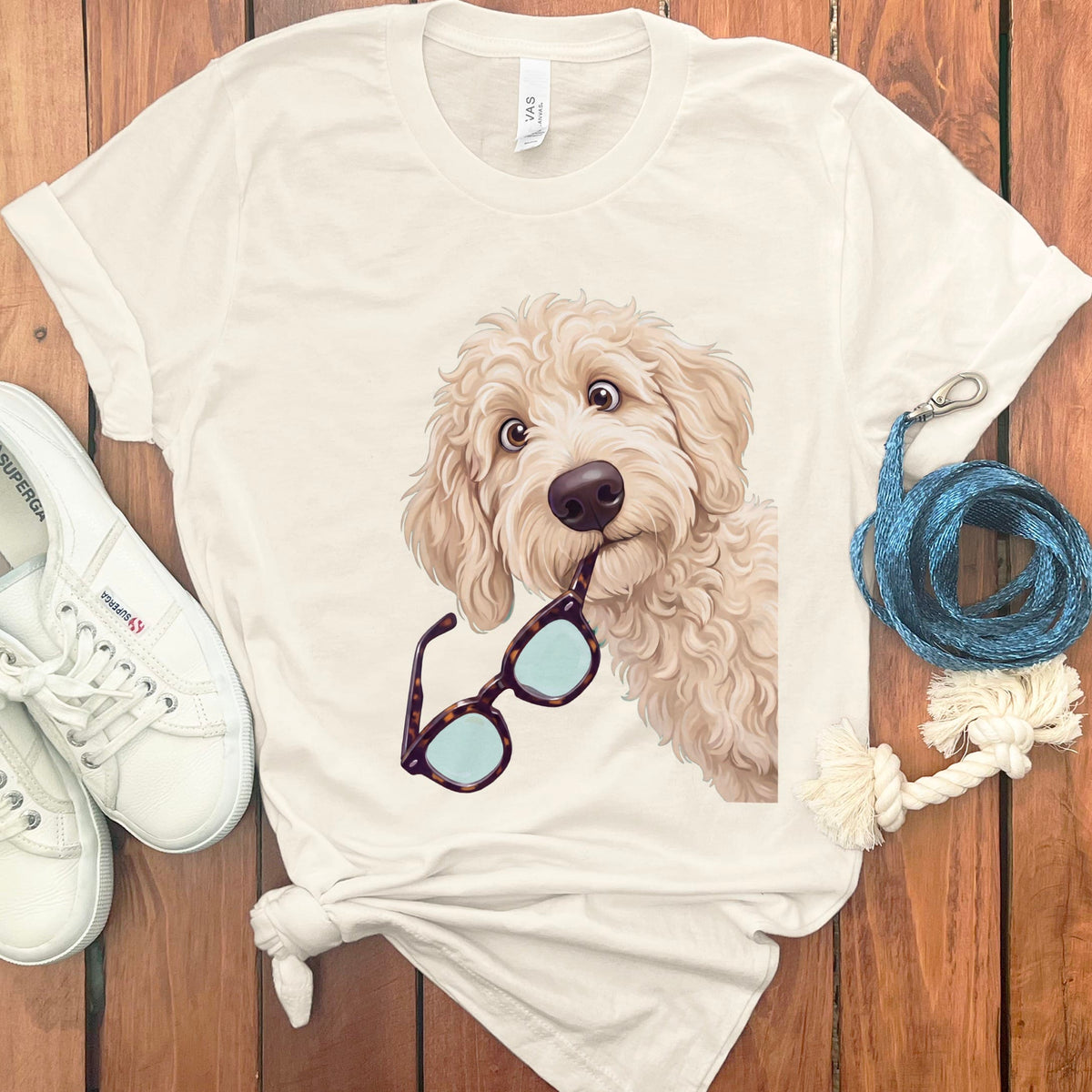 Cream Goldendoodle Stolen Glasses T-Shirt in Natural / S by Puppy Jo