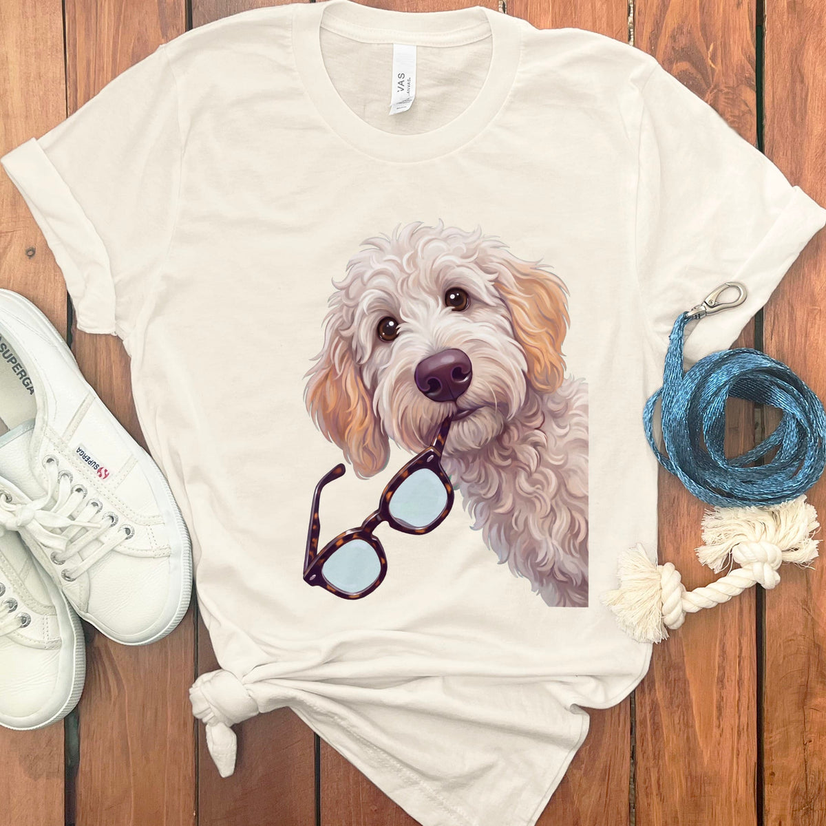 Cream Goldendoodle Stolen Glasses T-Shirt in Natural / S by Puppy Jo