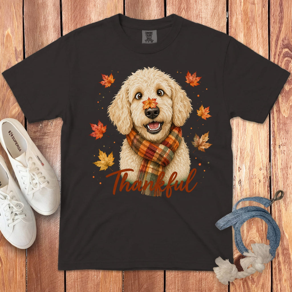 Cream Goldendoodle Thankful Signature T-Shirt in Graphite / S by Puppy Jo