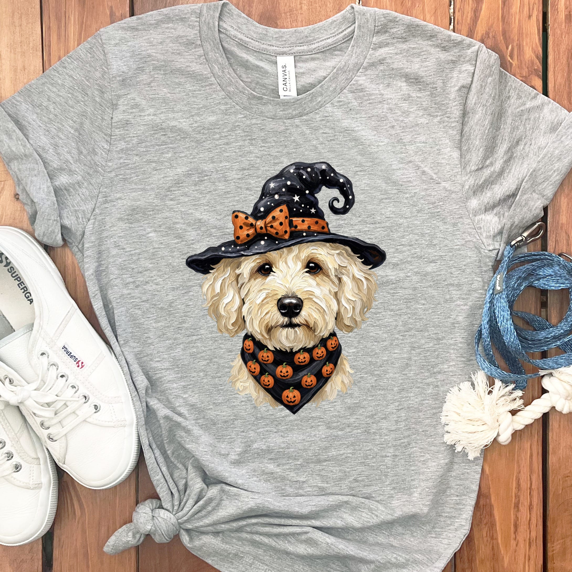 Cream Goldendoodle Witch Hat T-Shirt in Athletic Heather / S by MyDesigns