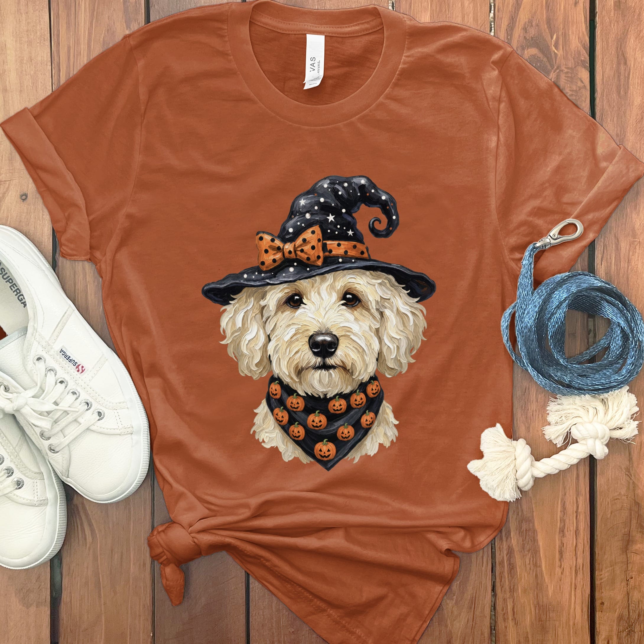 Cream Goldendoodle Witch Hat T-Shirt in Autumn / S by MyDesigns