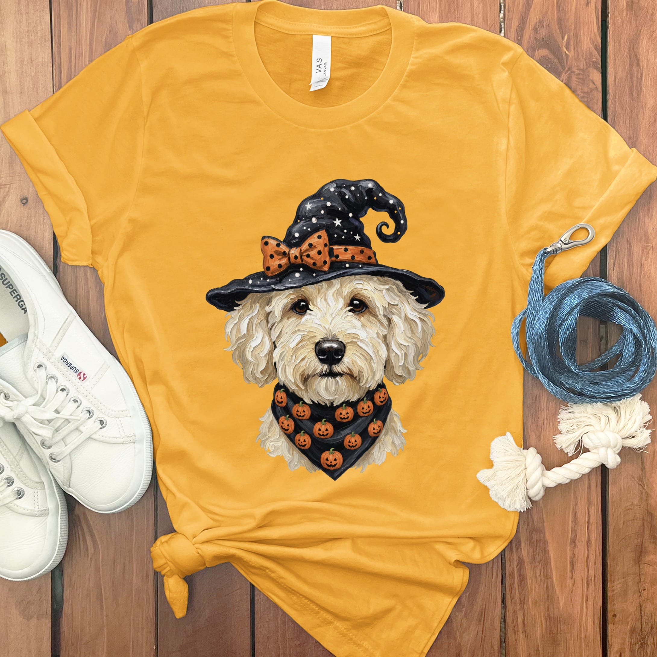 Cream Goldendoodle Witch Hat T-Shirt in Gold / S by MyDesigns