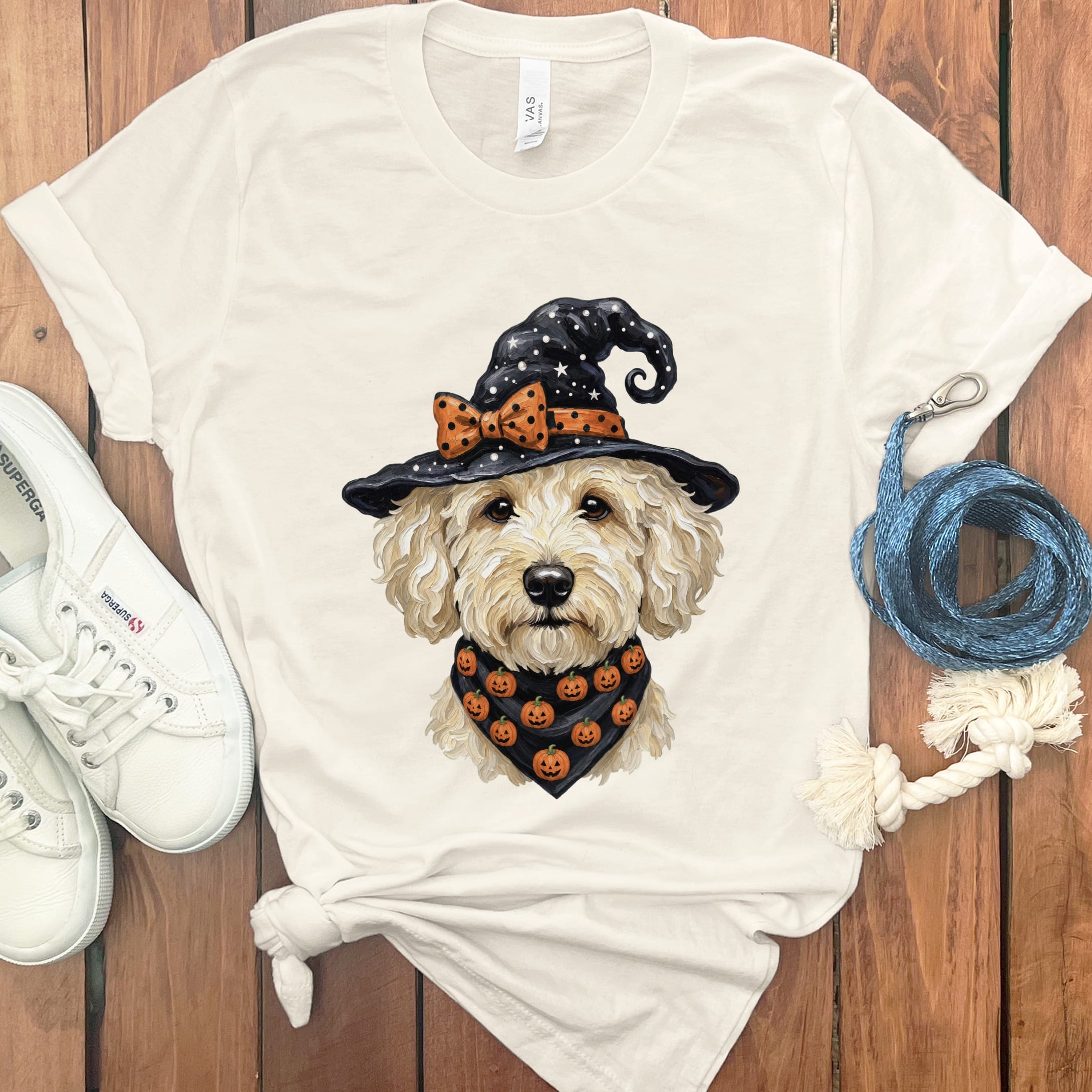 Cream Goldendoodle Witch Hat T-Shirt in Natural / S by MyDesigns