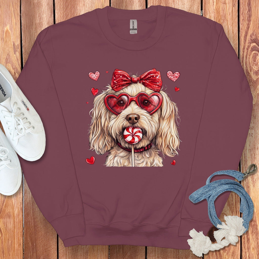 Cream Labradoodle Coquette Sweatshirt in Maroon / S by Puppy Jo