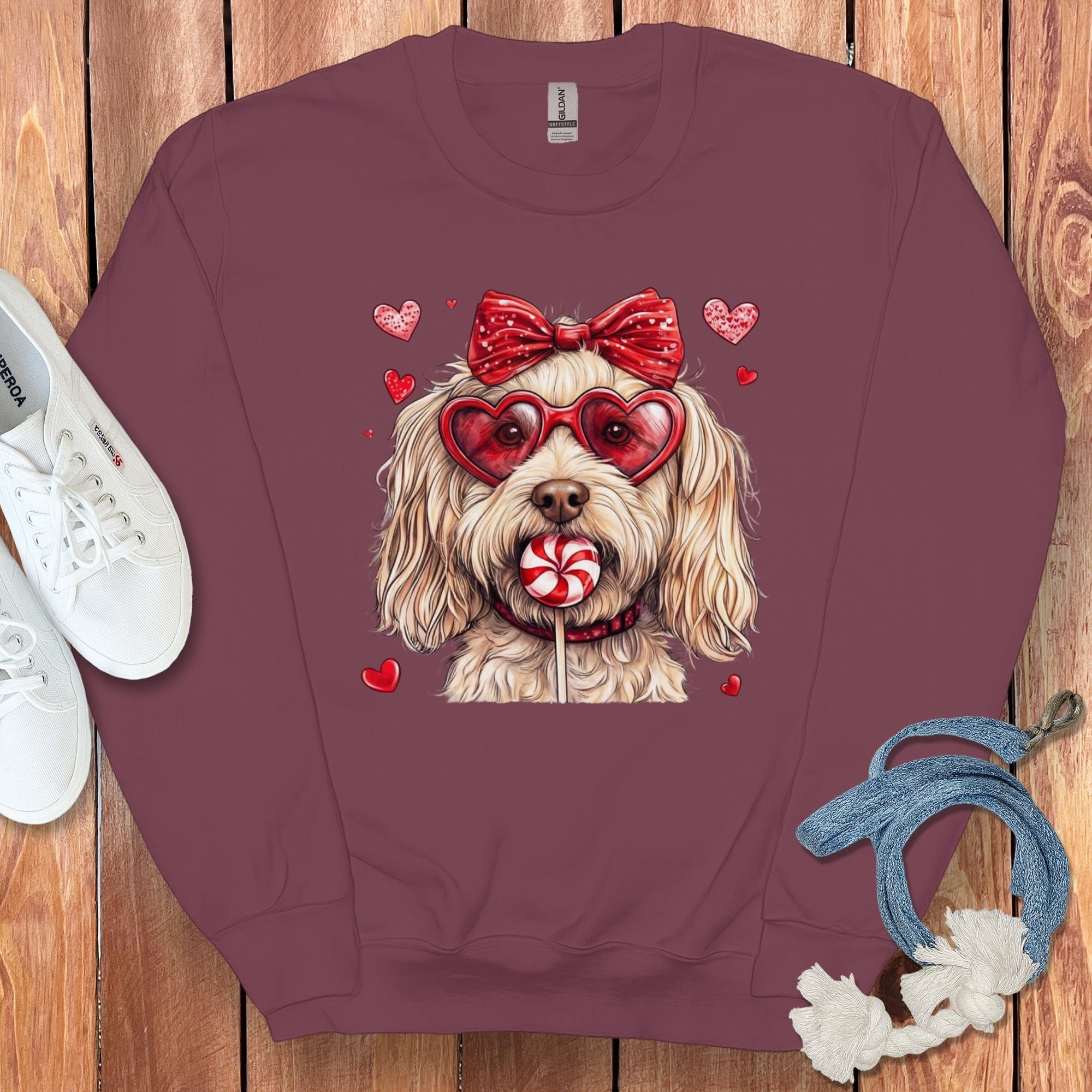 Cream Labradoodle Coquette Sweatshirt in Maroon / S by Puppy Jo