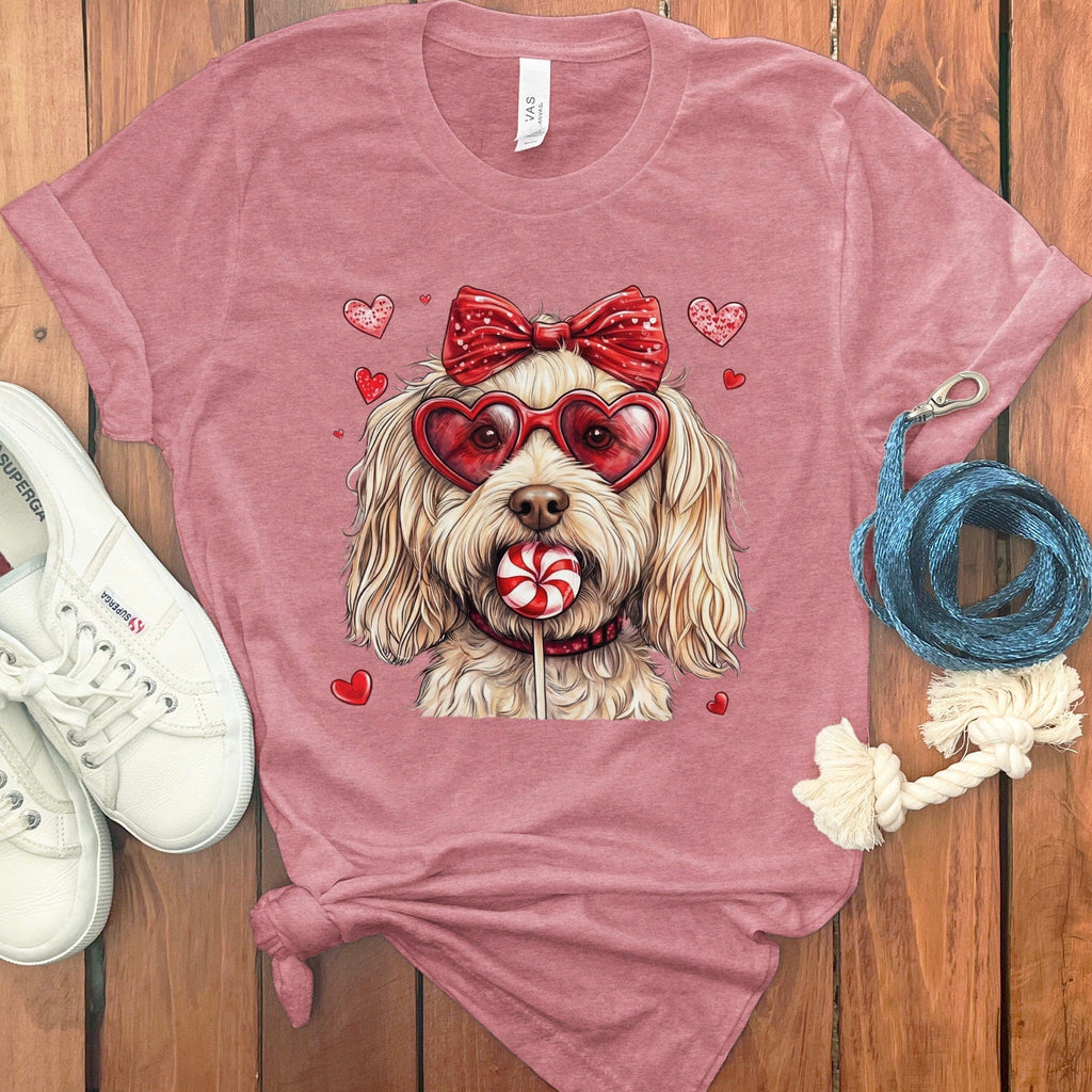 Cream Labradoodle Coquette T-Shirt in Heather Mauve / S by Puppy Jo