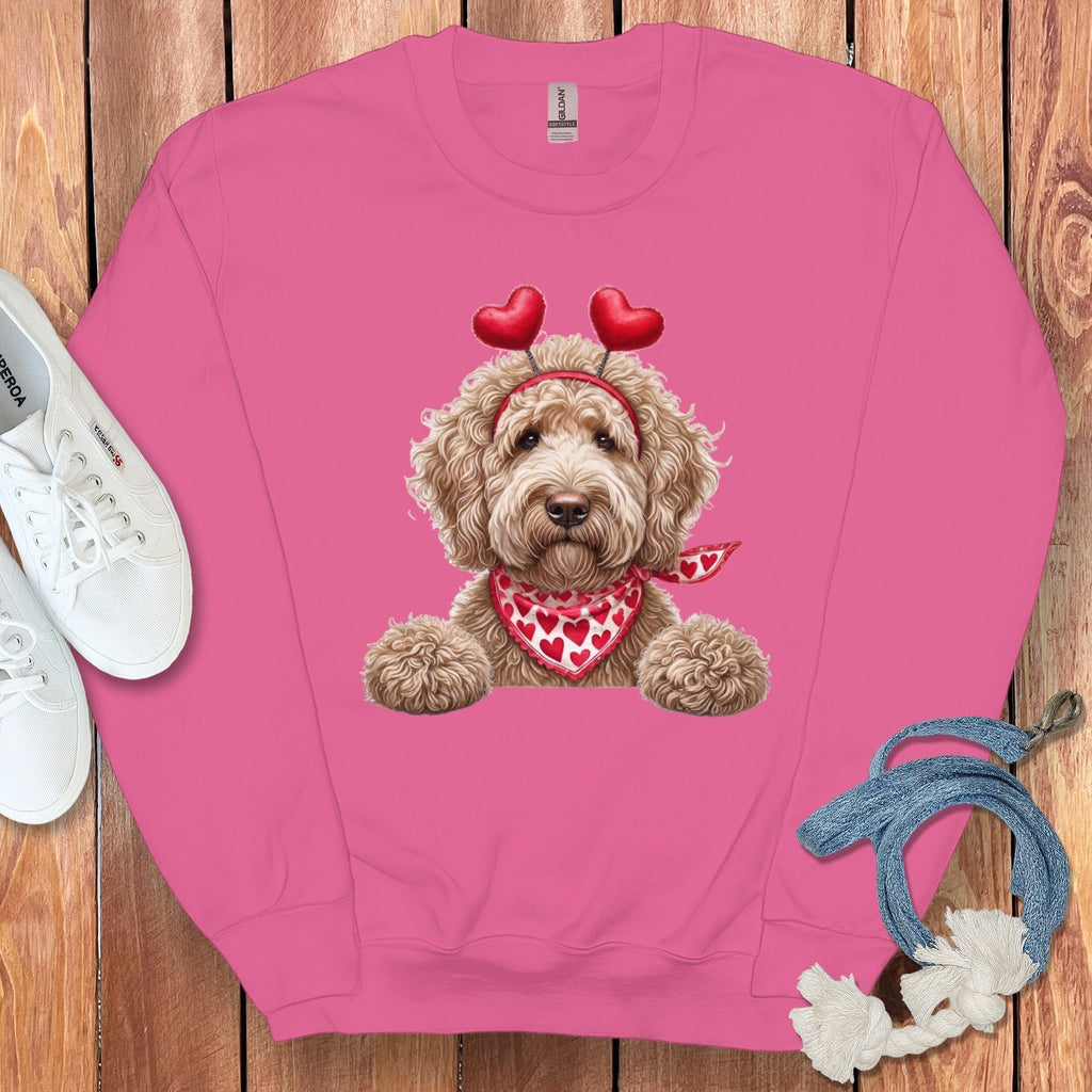 Cream Labradoodle Heart Sweatshirt in Heliconia / S by Puppy Jo