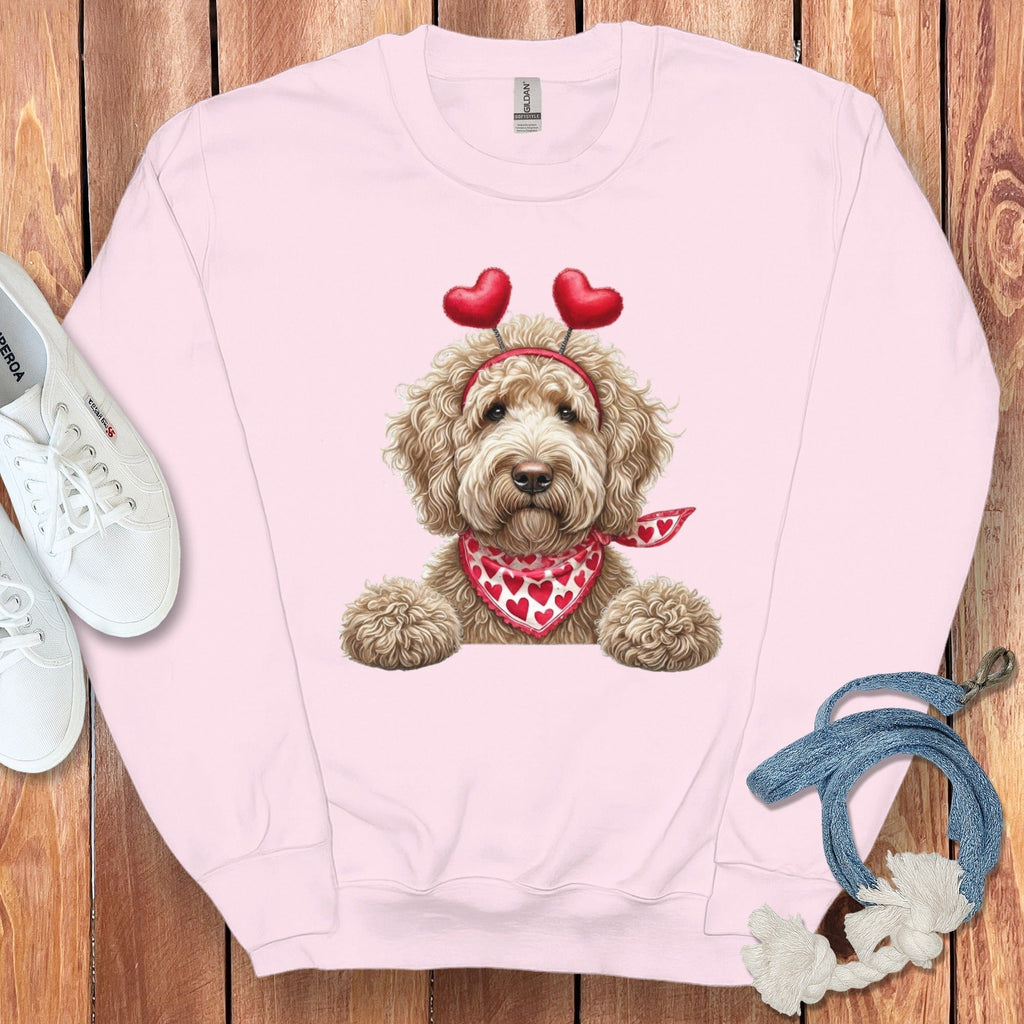 Cream Labradoodle Heart Sweatshirt in Light Pink / S by Puppy Jo