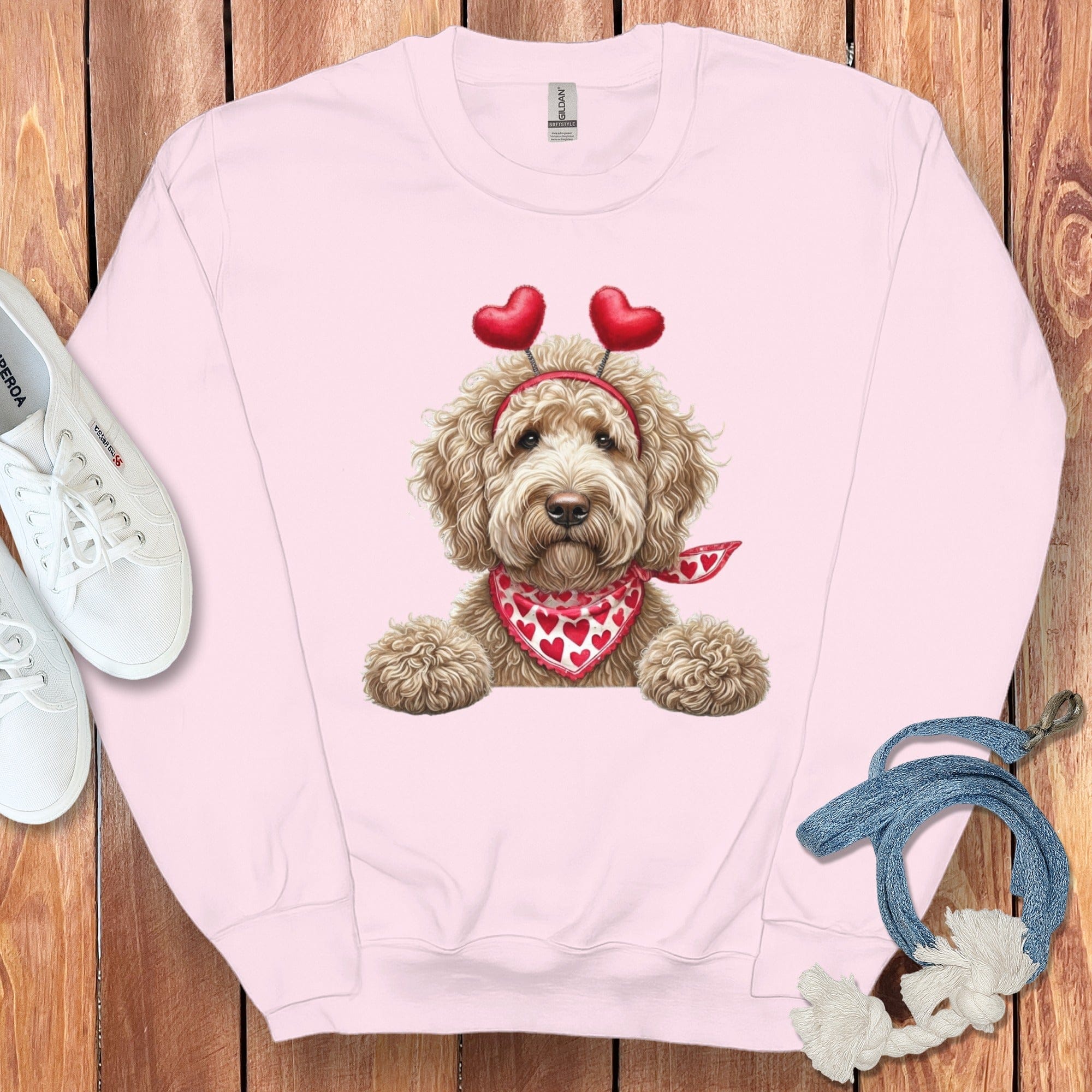 Cream Labradoodle Heart Sweatshirt in Light Pink / S by Puppy Jo