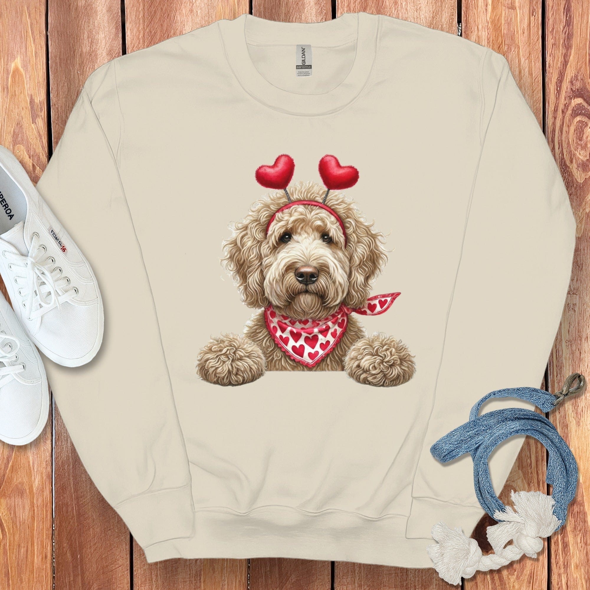 Cream Labradoodle Heart Sweatshirt in Sand / S by Puppy Jo