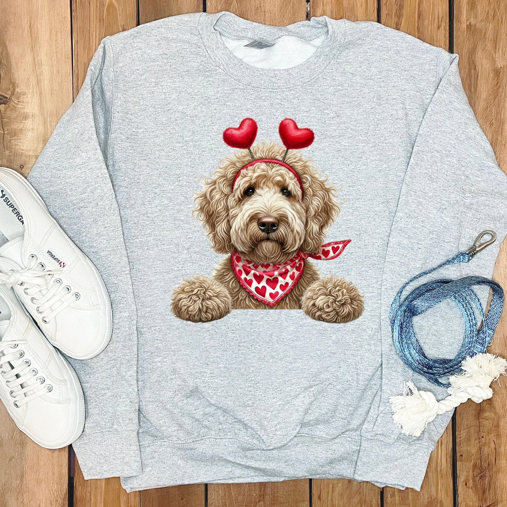 Cream Labradoodle Heart Sweatshirt in Sport Grey / S by Puppy Jo