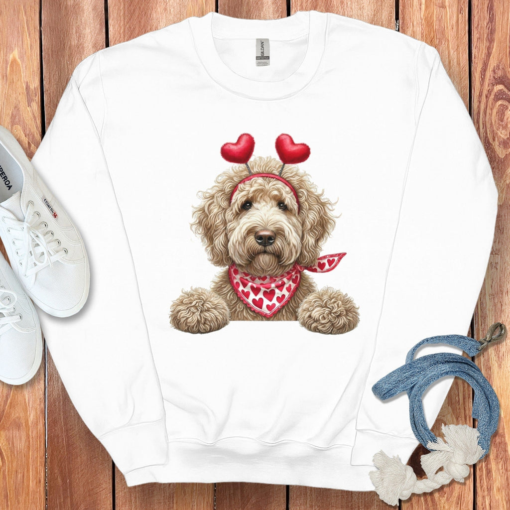 Cream Labradoodle Heart Sweatshirt in White / S by Puppy Jo