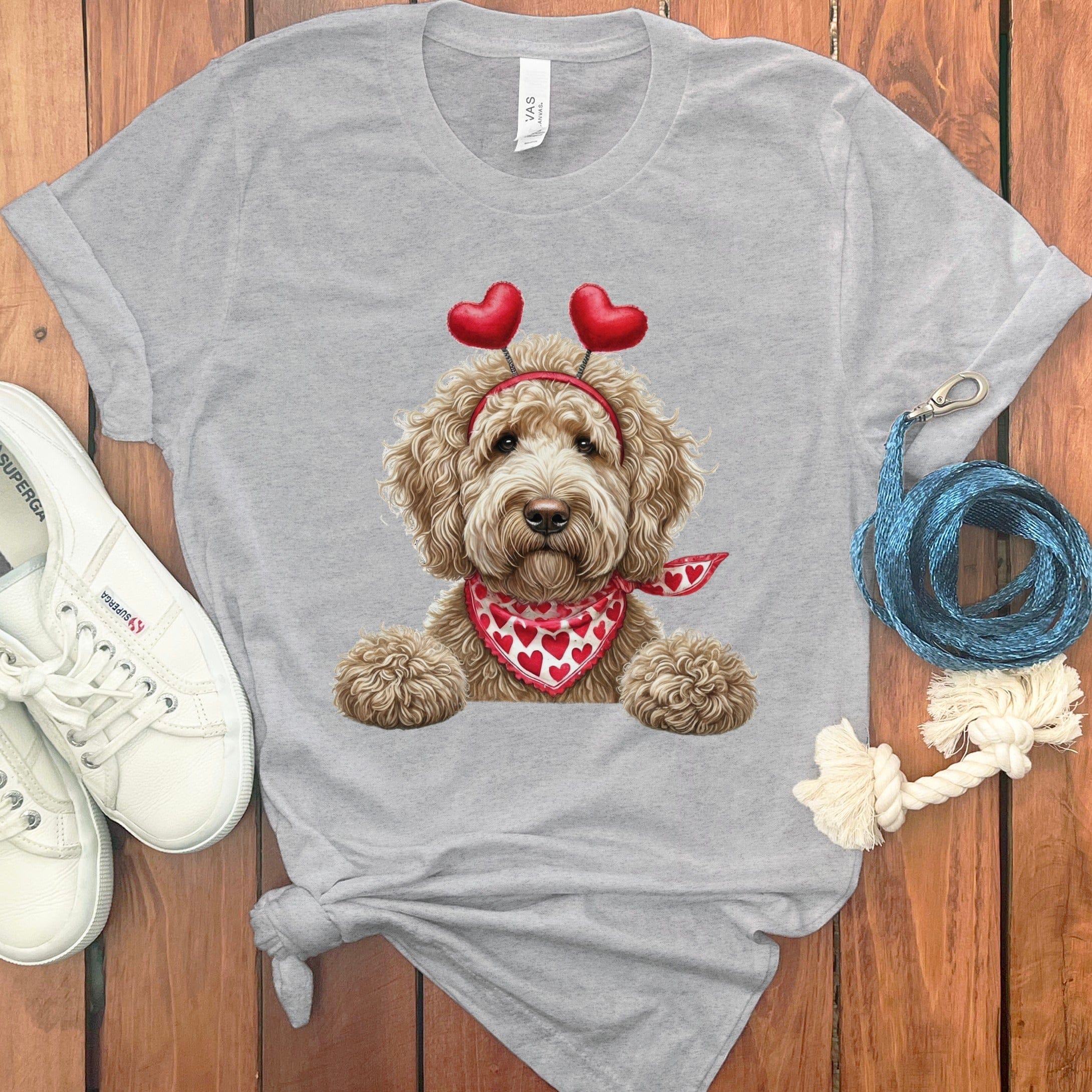 Cream Labradoodle Heart T-Shirt in Athletic Heather / S by Puppy Jo
