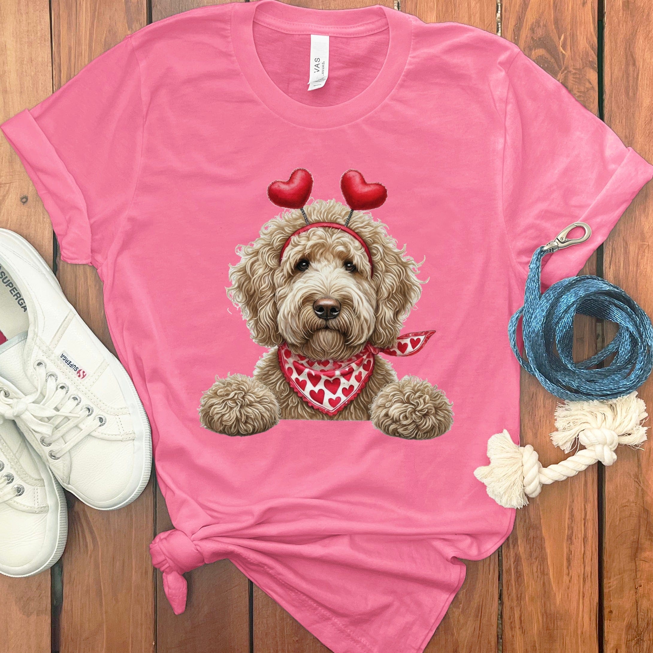 Cream Labradoodle Heart T-Shirt in Charity Pink / S by Puppy Jo