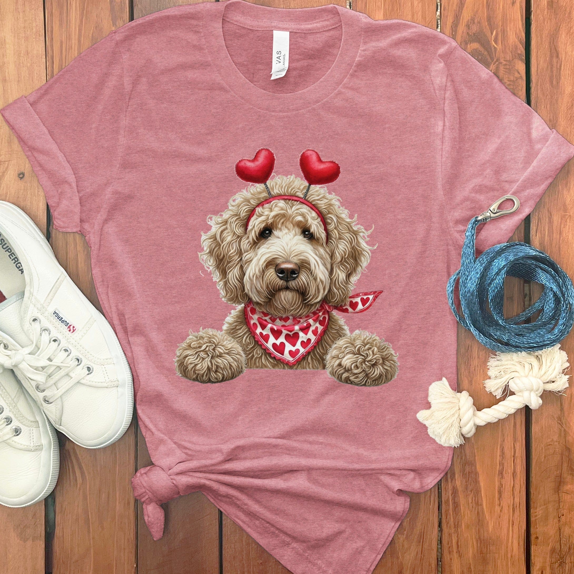 Cream Labradoodle Heart T-Shirt in Heather Mauve / S by Puppy Jo