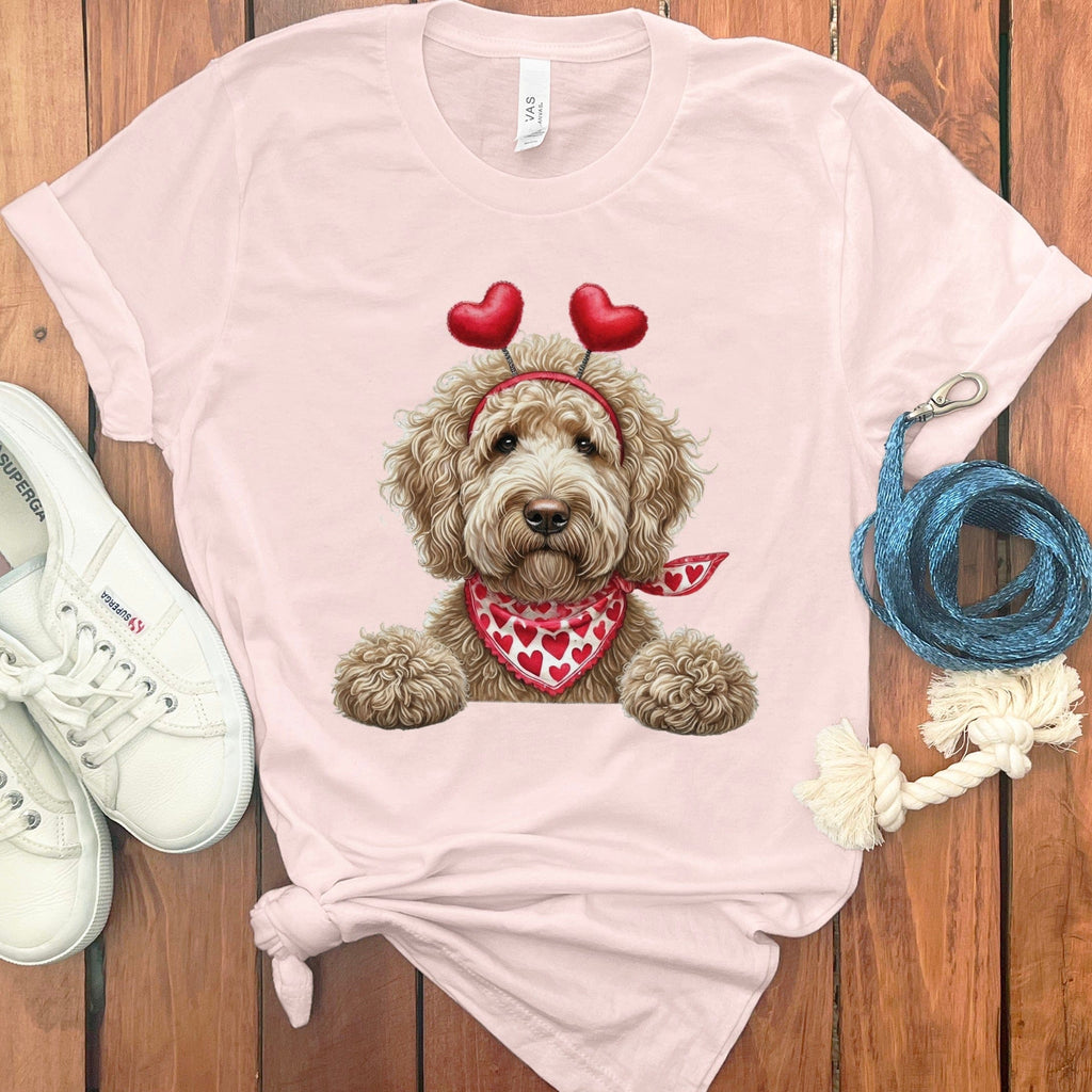 Cream Labradoodle Heart T-Shirt in Soft Pink / S by Puppy Jo