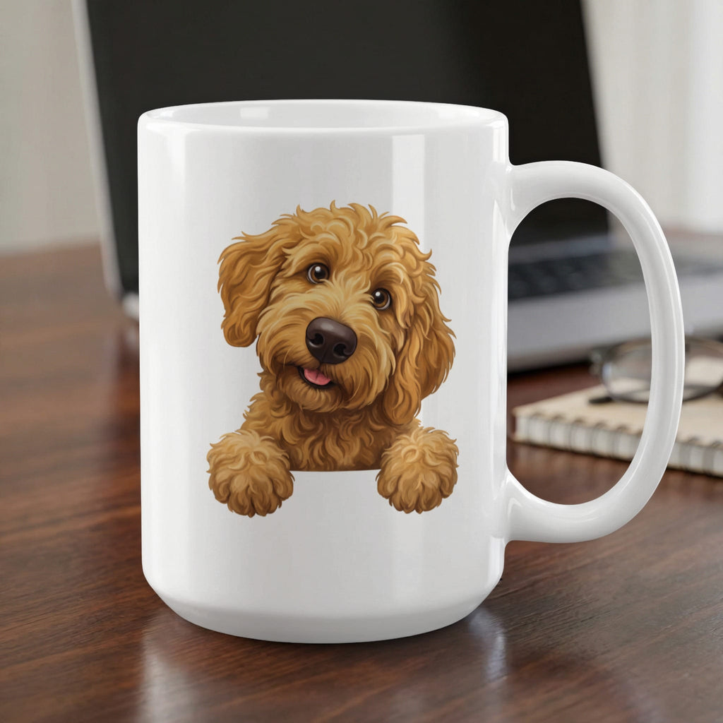 Curious Apricot Goldendoodle Mug in 15oz by MyDesigns