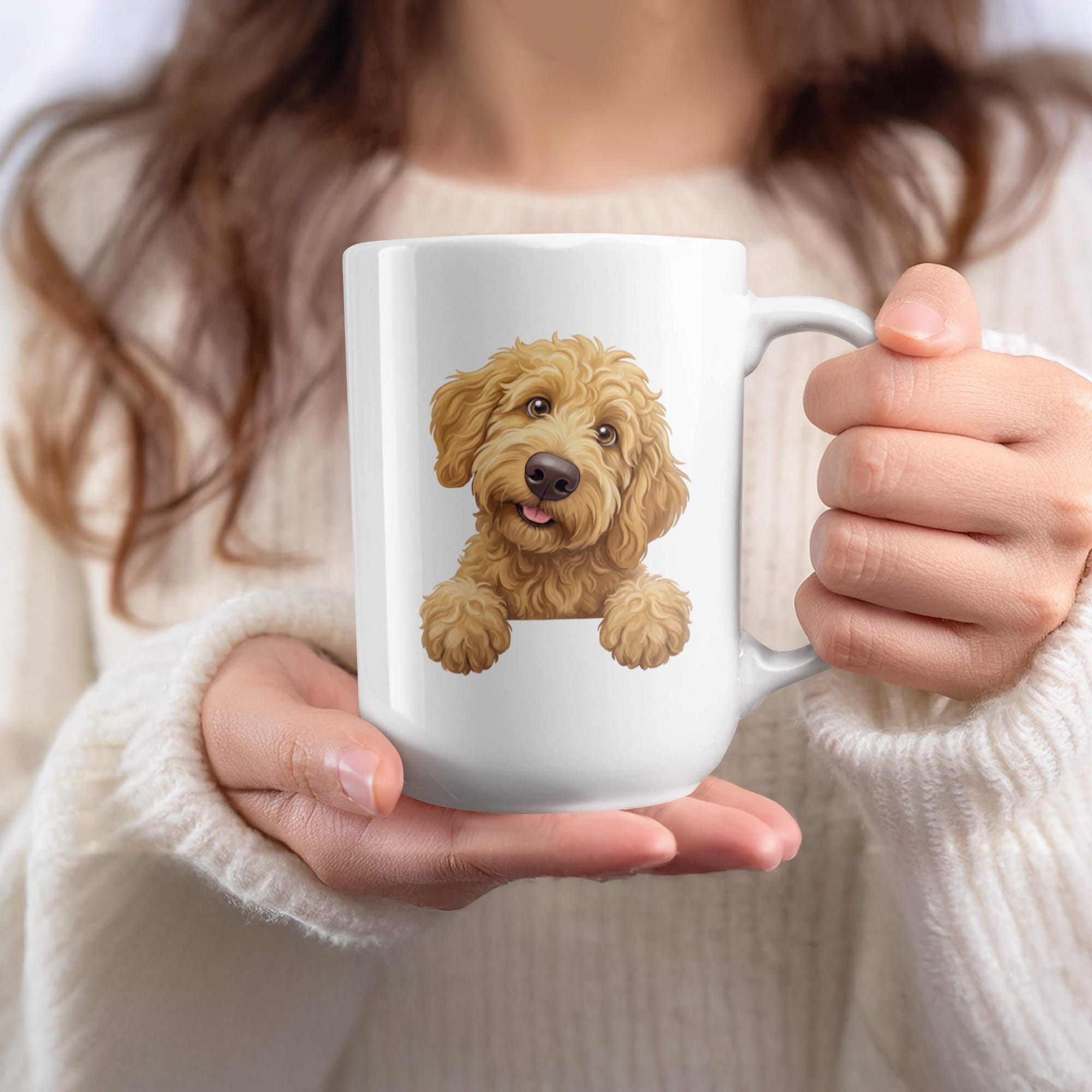 Curious Apricot Goldendoodle Mug in by MyDesigns