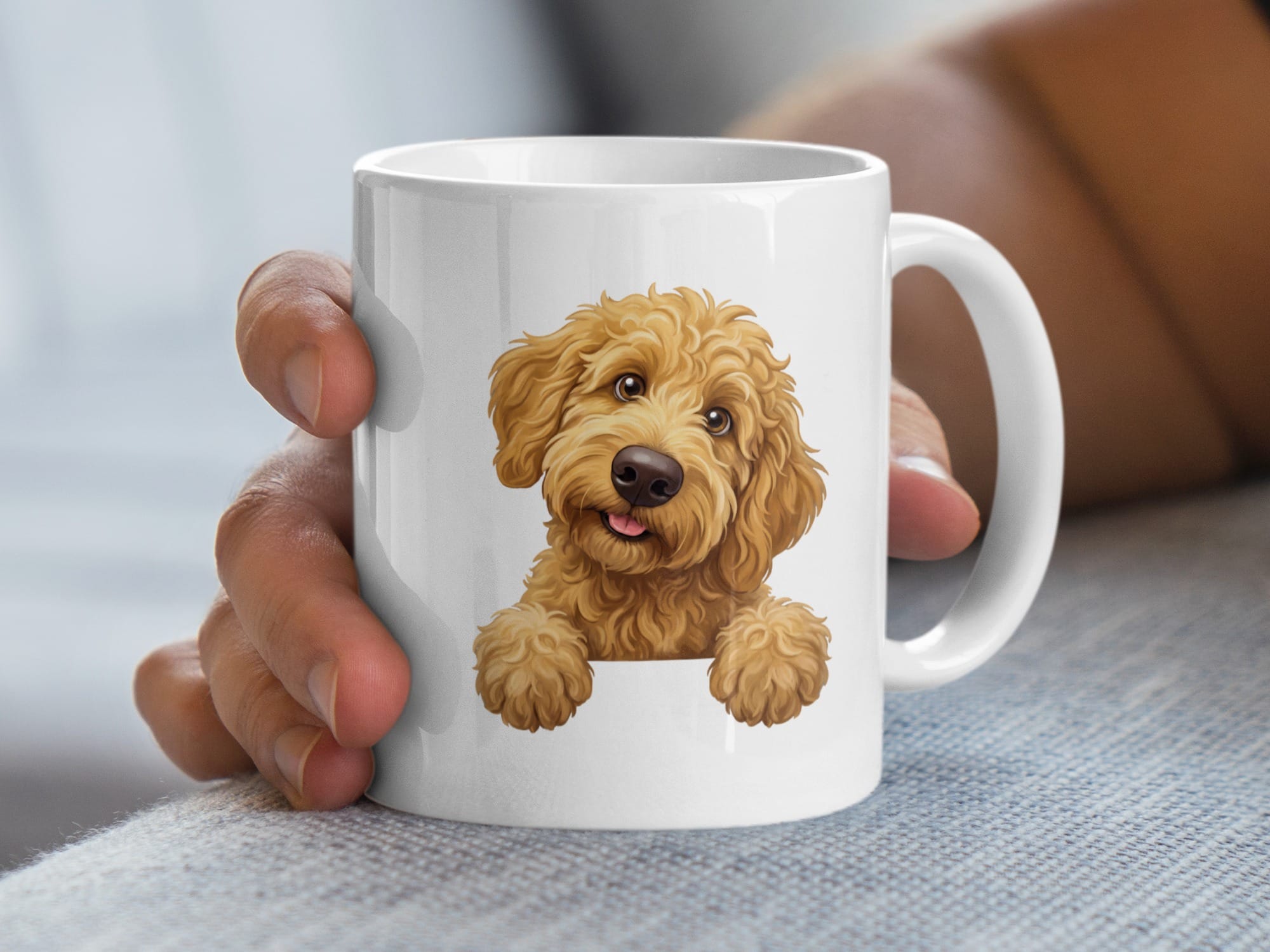 Curious Apricot Goldendoodle Mug in by MyDesigns