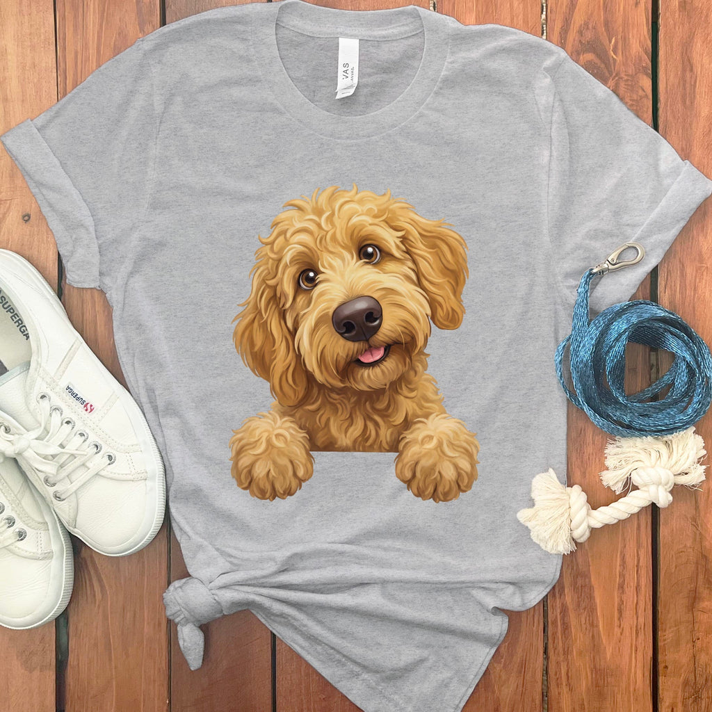 Curious Apricot Goldendoodle T-Shirt in Athletic Heather / S by Puppy Jo