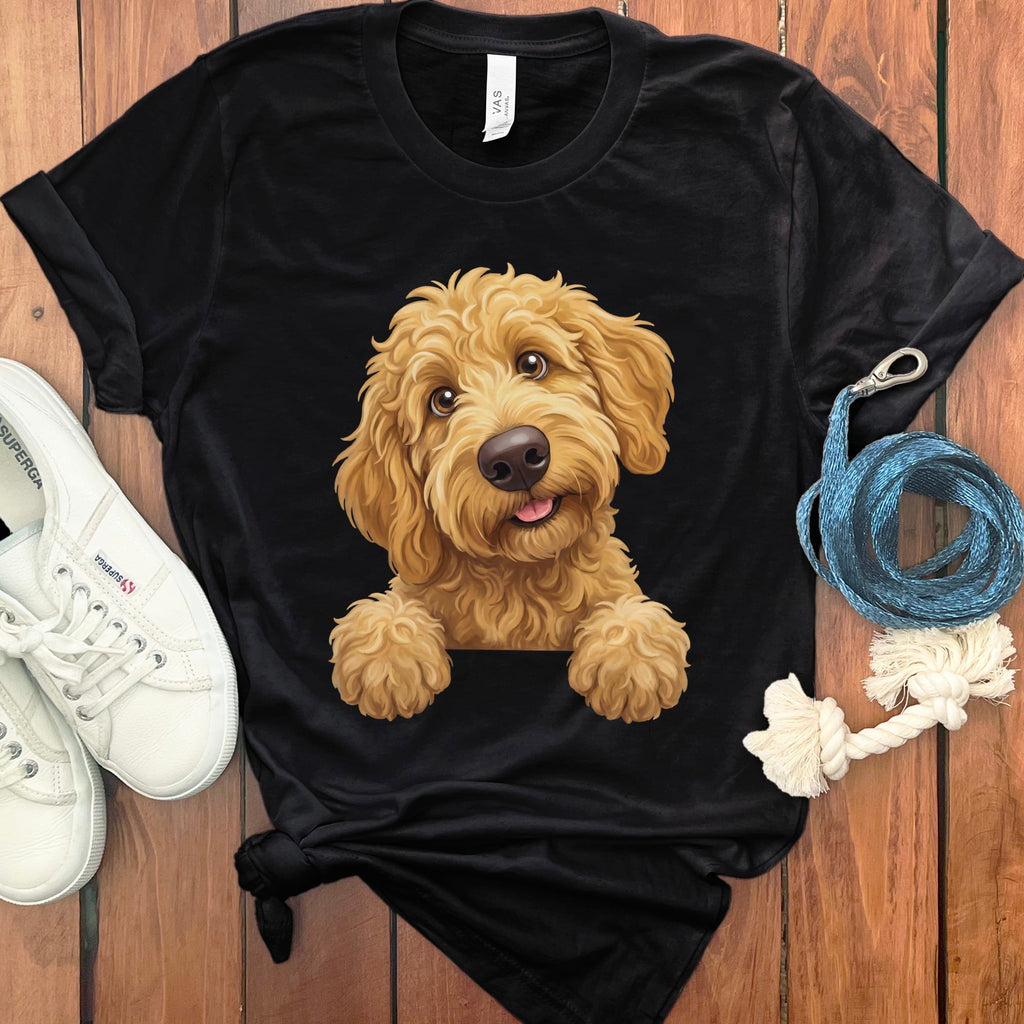 Curious Apricot Goldendoodle T-Shirt in Black / S by Puppy Jo