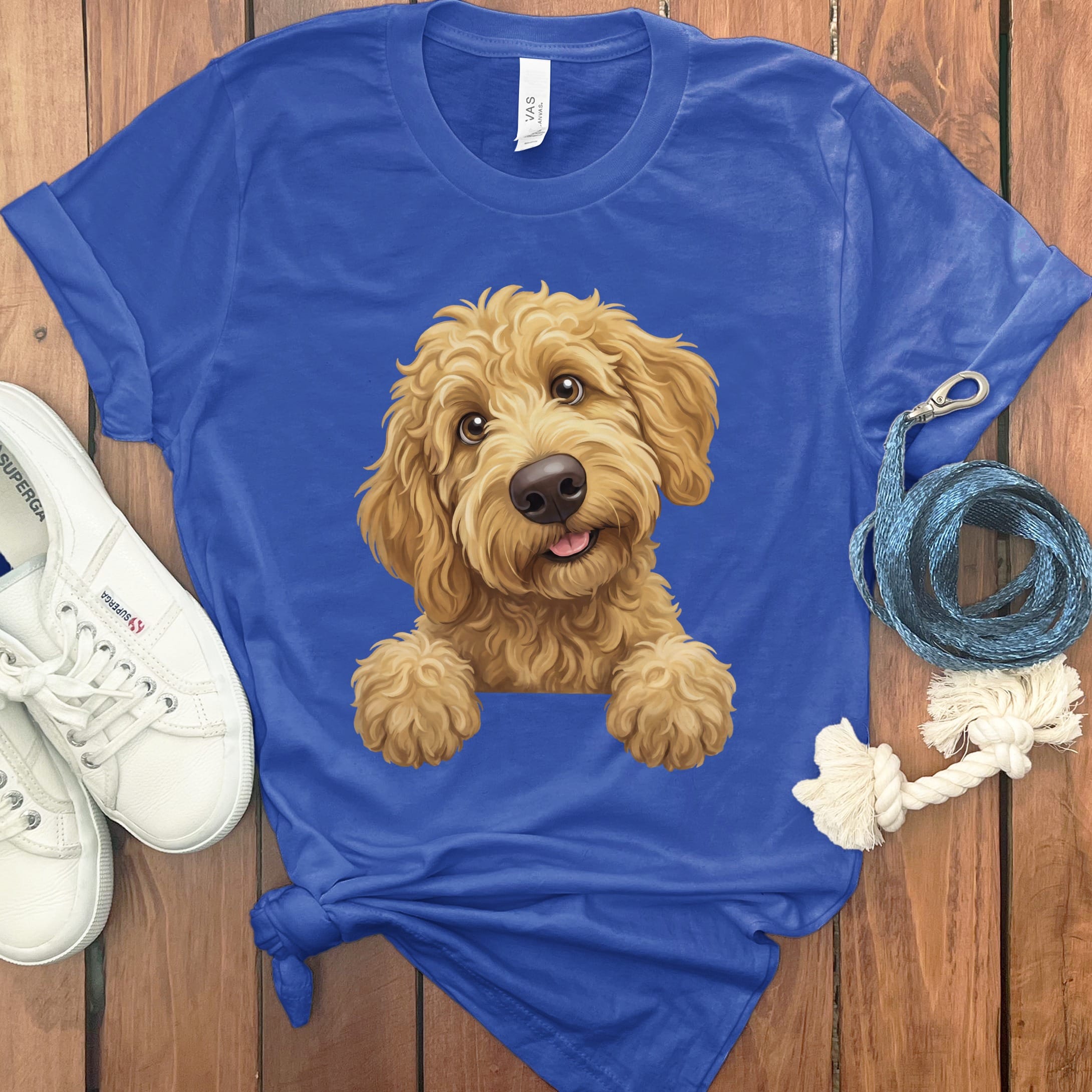 Curious Apricot Goldendoodle T-Shirt in True Royal / S by Puppy Jo