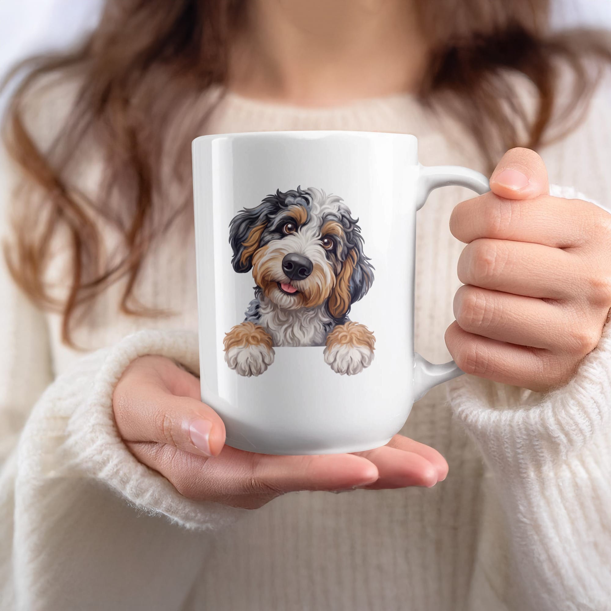 Curious Aussiedoodle Mug in by MyDesigns