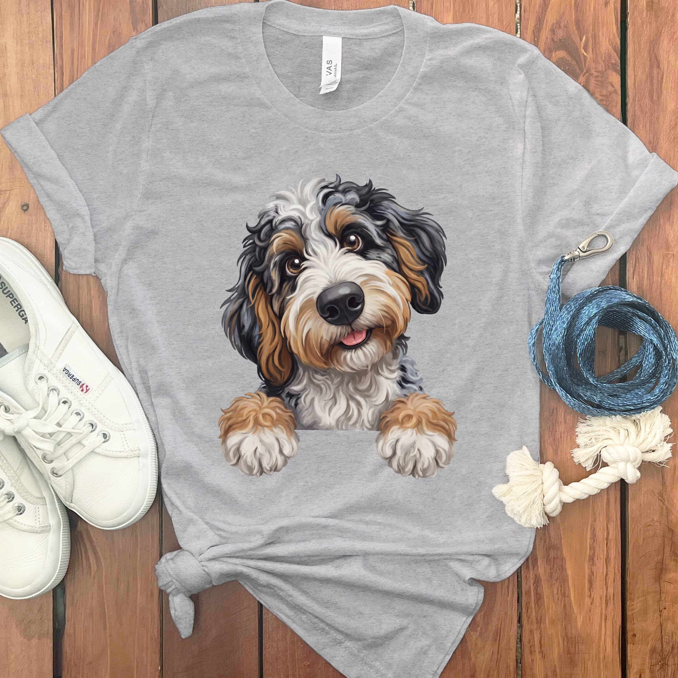Curious Aussiedoodle T-Shirt in Athletic Heather / S by Puppy Jo