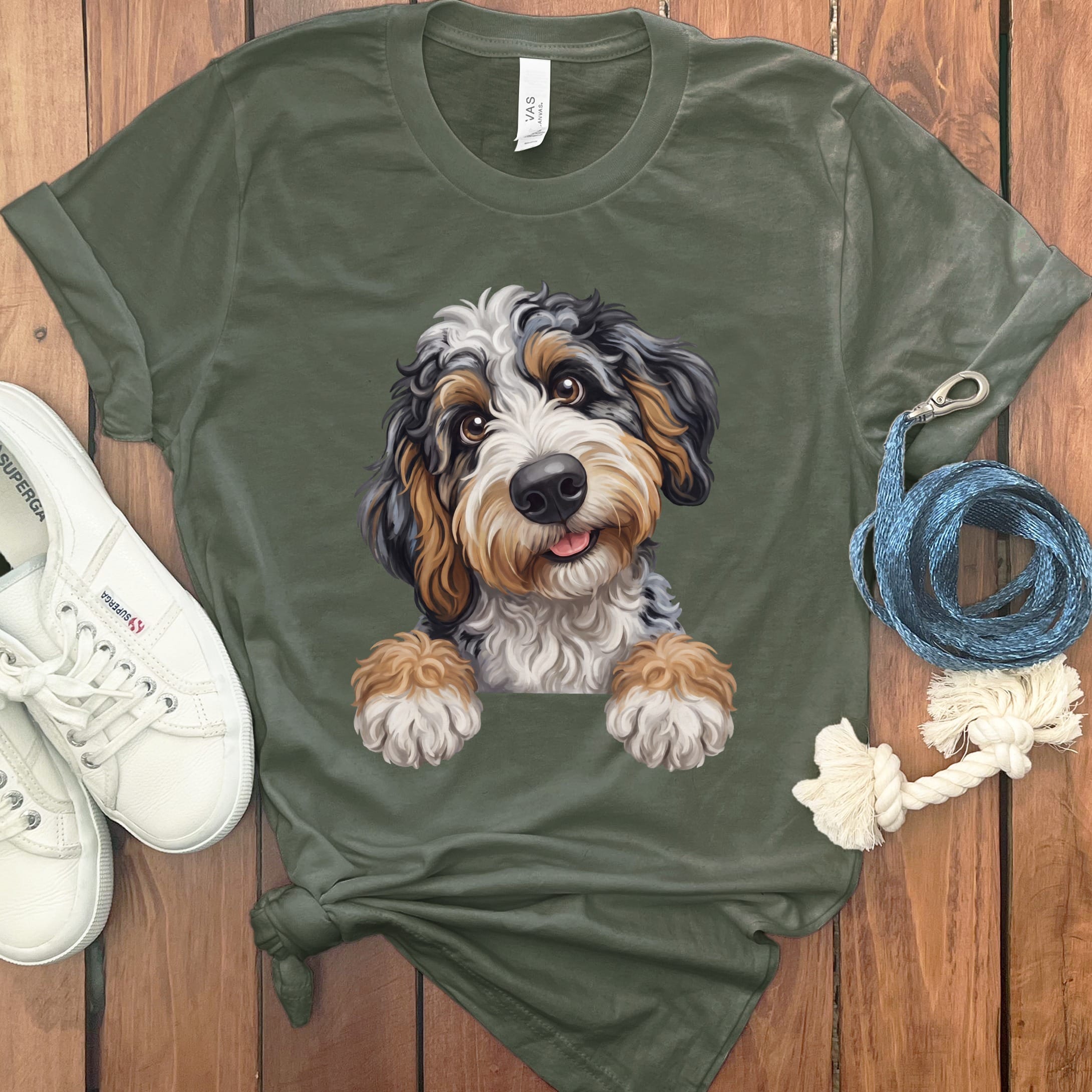 Curious Aussiedoodle T-Shirt in Military Green / S by Puppy Jo