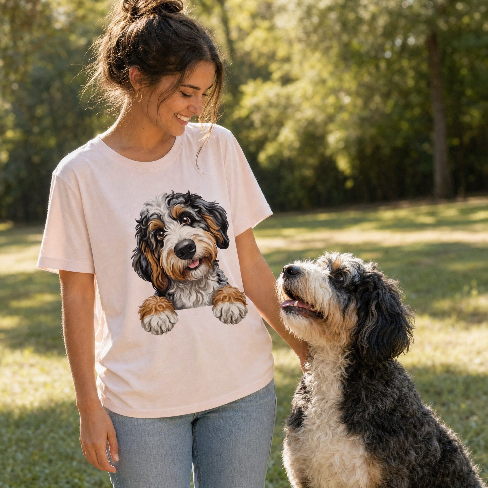 Curious Aussiedoodle T-Shirt in by Puppy Jo