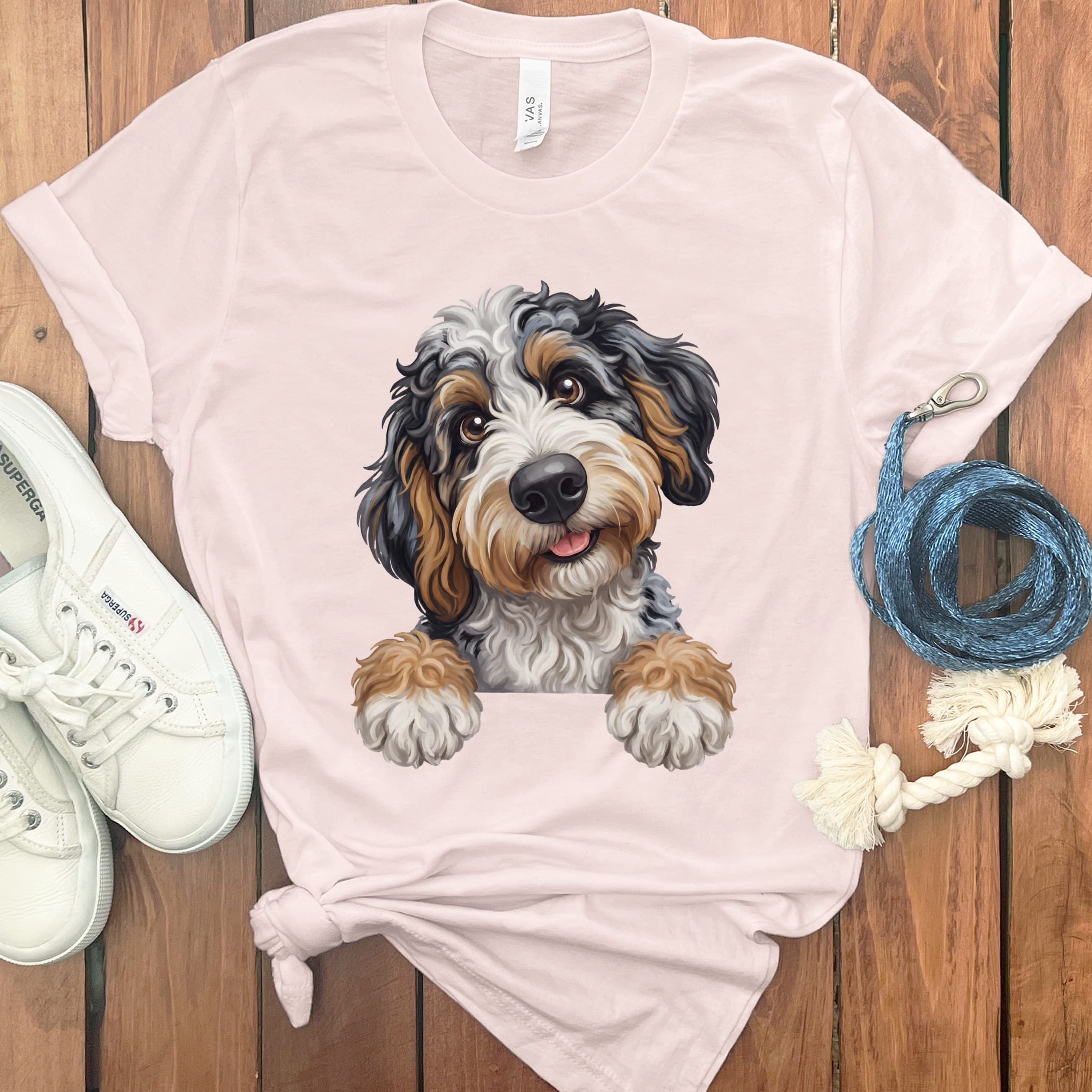 Curious Aussiedoodle T-Shirt in Soft Pink / S by Puppy Jo