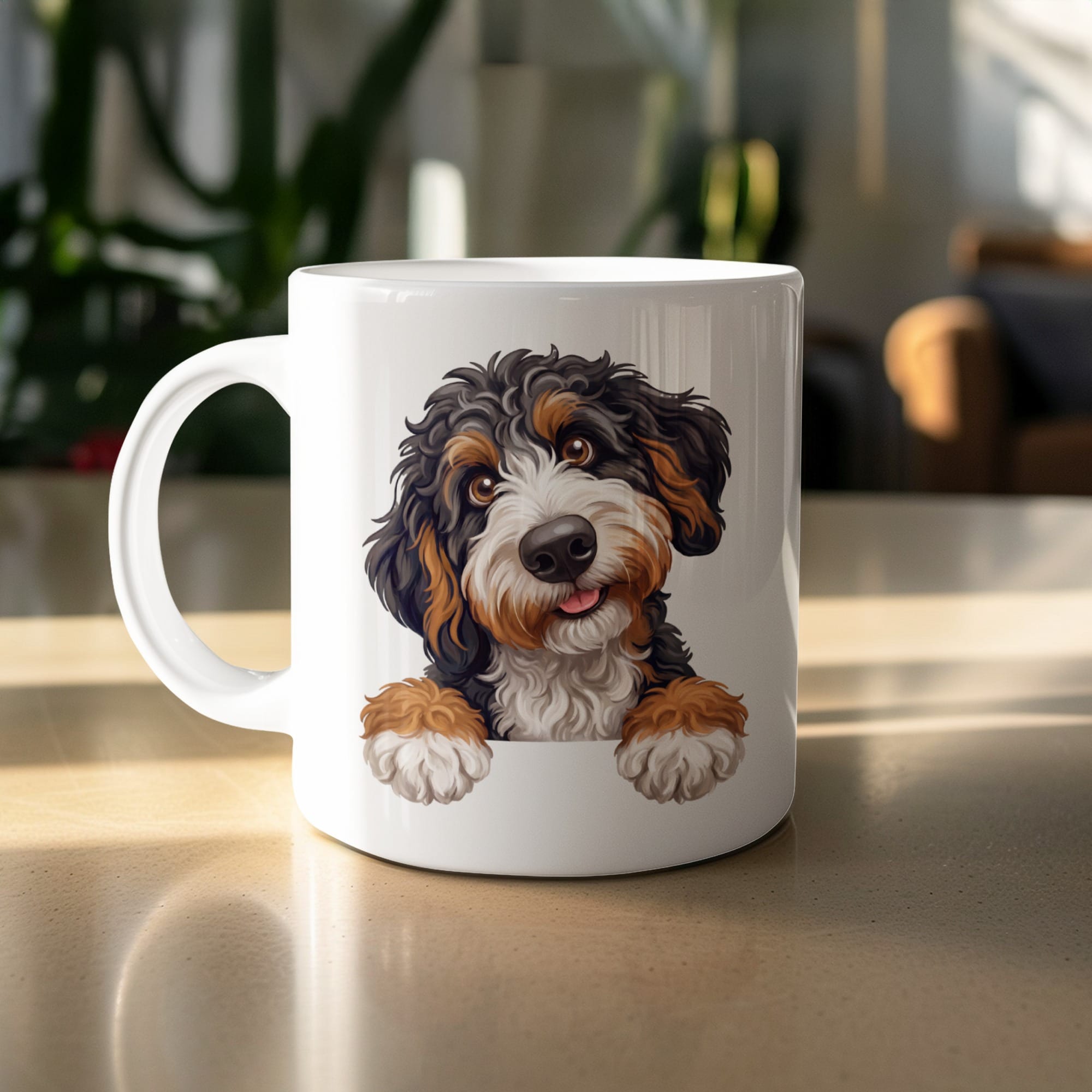 Curious Bernedoodle Mug in 11oz by MyDesigns