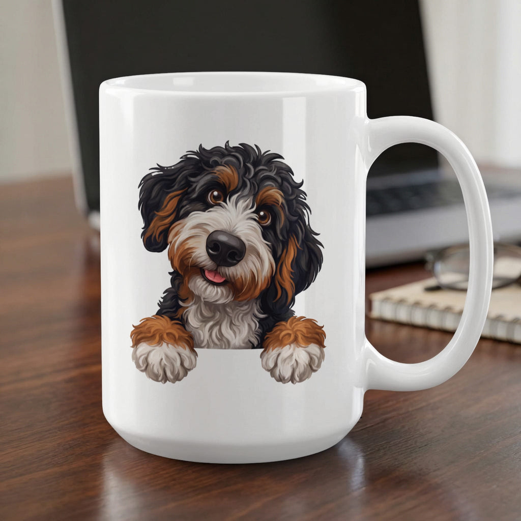 Curious Bernedoodle Mug in 15oz by MyDesigns