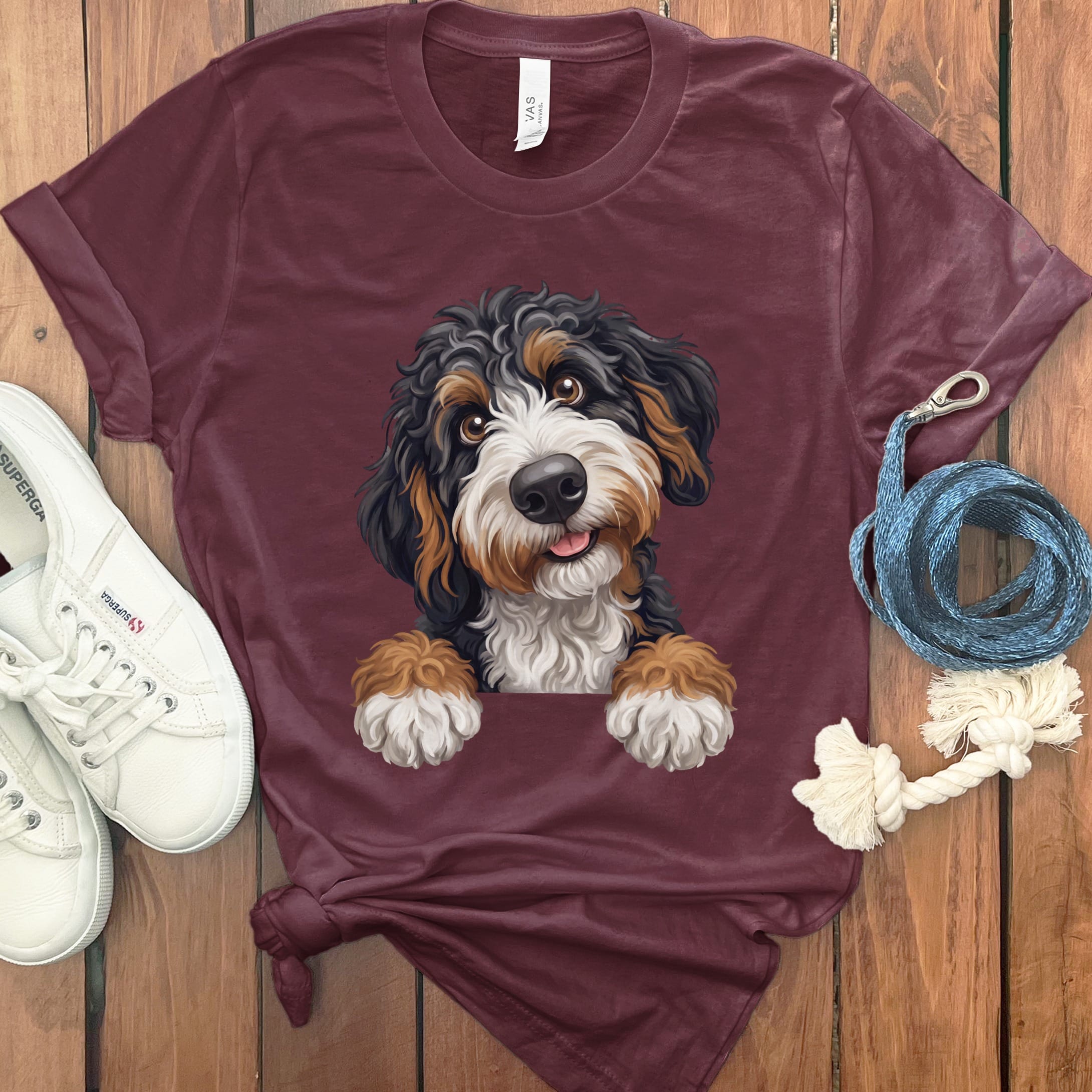 Curious Bernedoodle T-Shirt in Maroon / S by Puppy Jo
