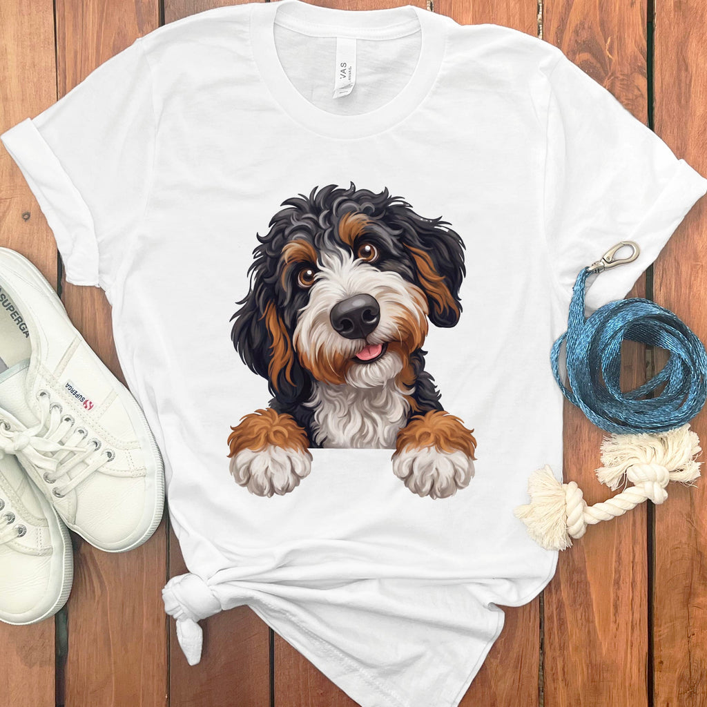Curious Bernedoodle T-Shirt in White / S by Puppy Jo