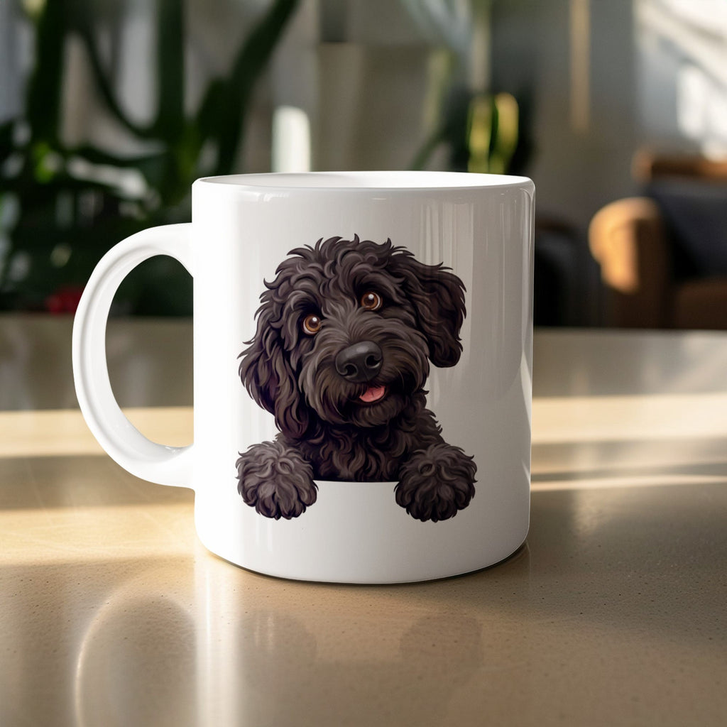 Curious Black Goldendoodle Mug in by MyDesigns