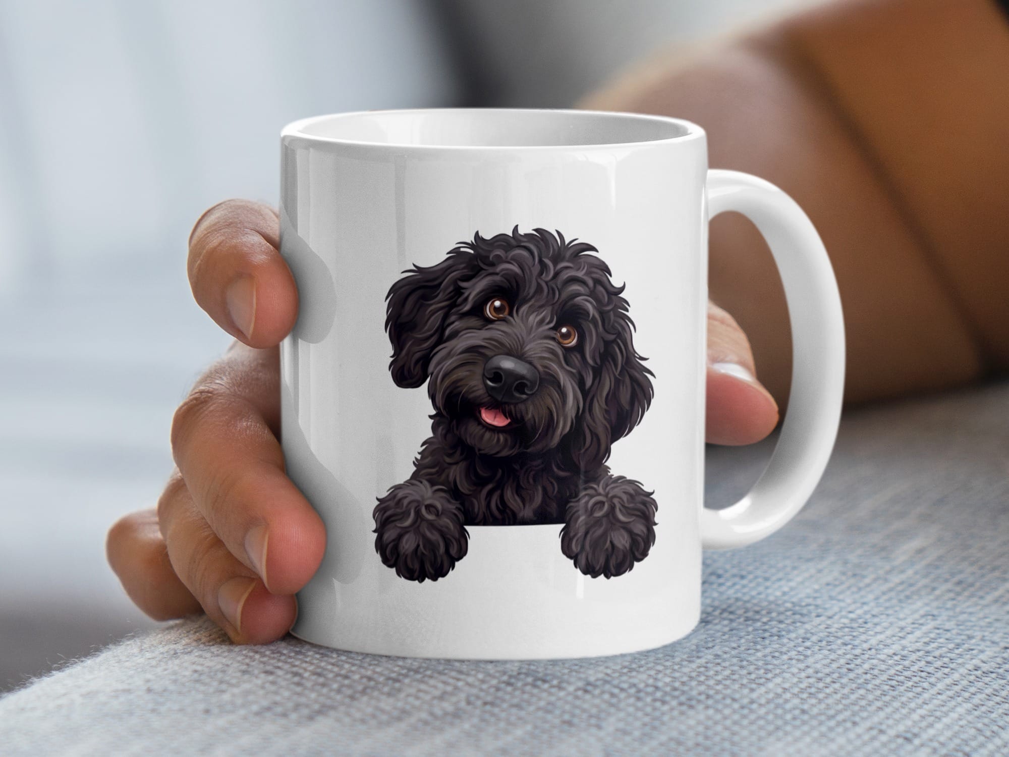 Curious Black Goldendoodle Mug in by MyDesigns