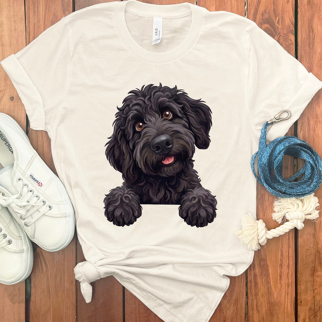 Curious Black Goldendoodle T-Shirt in Natural / S by Puppy Jo