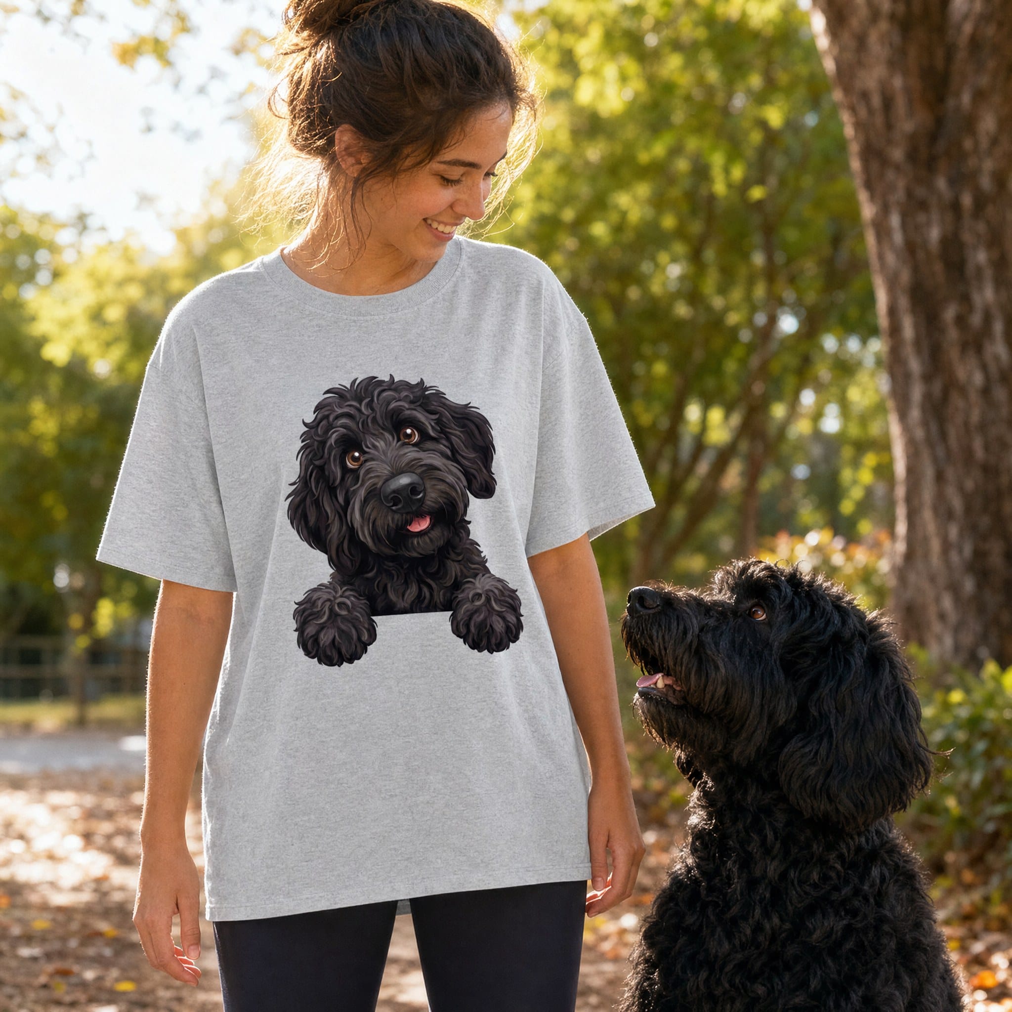 Curious Black Goldendoodle T-Shirt in by Puppy Jo